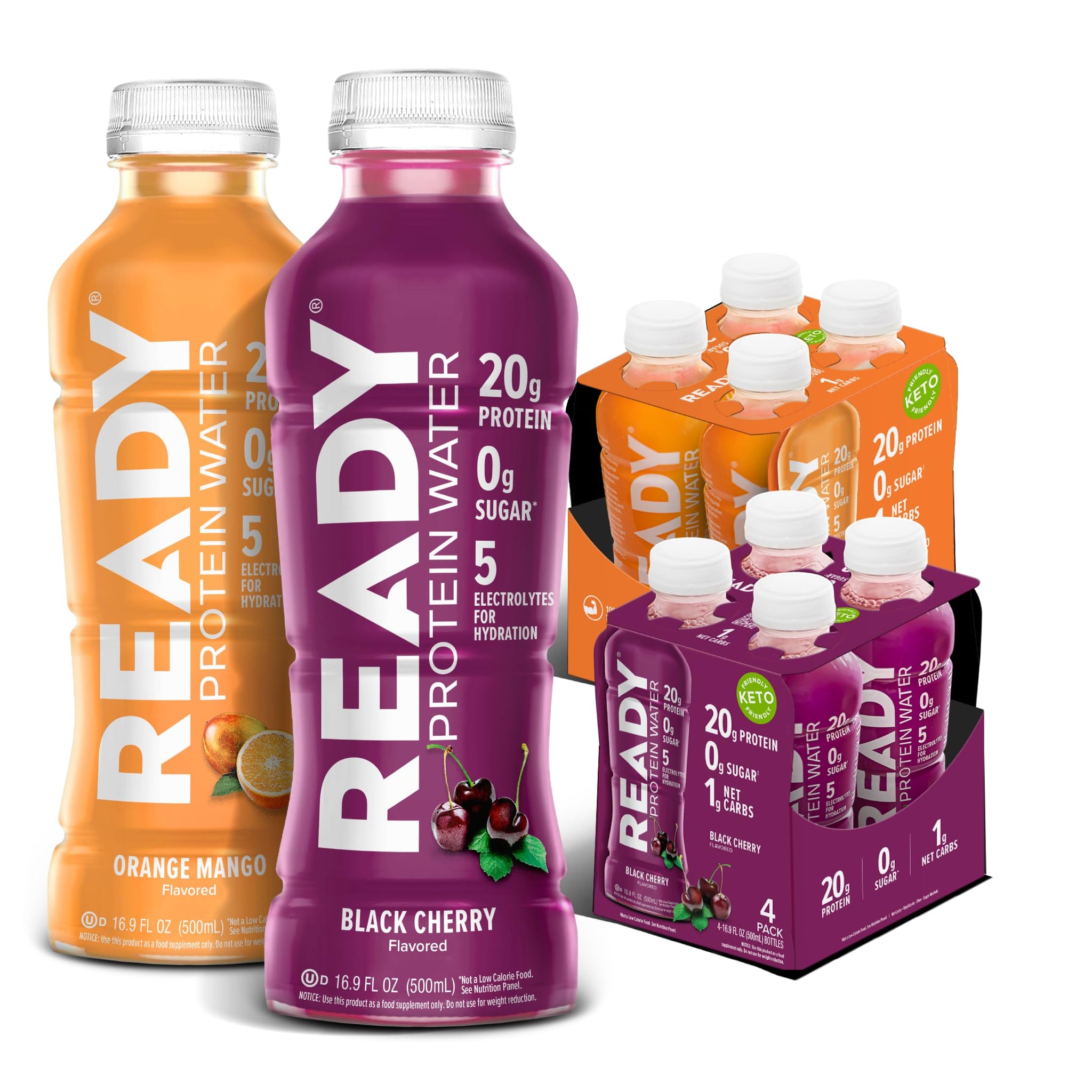Ready® Clear Protein Water - 20g Whey Protein Isolate, Zero Sugar, Low-Calorie Sports Drink for Hydration & Recovery - Electrolytes, Essential Amino