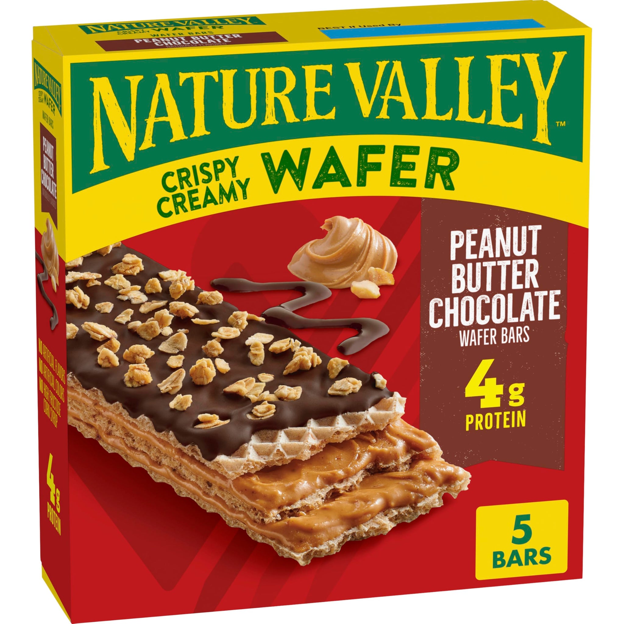 Nature Valley Crispy Creamy Wafer Bars, Peanut Butter Chocolate, 4g Protein, 5 Bars, 6.5 oz
