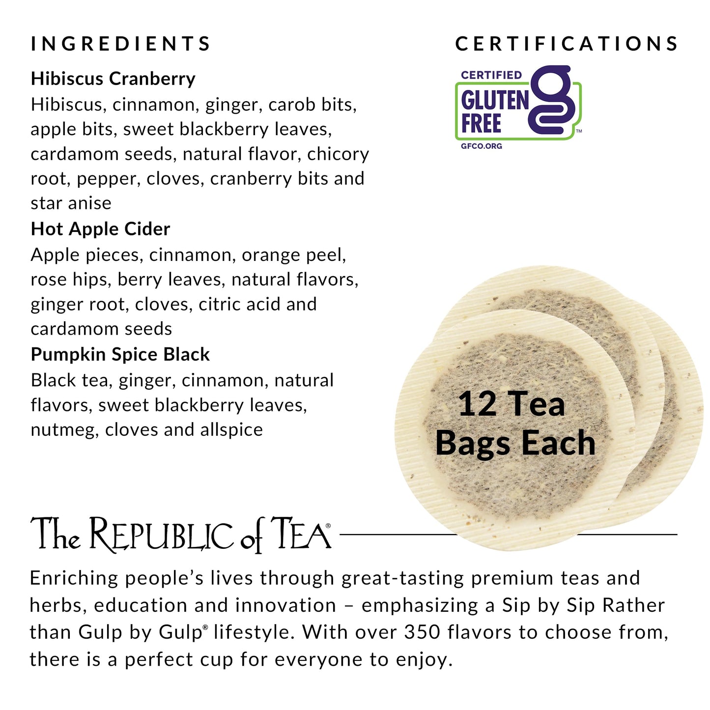 The Republic of Tea - Harvest Stackable Tea Tin, 36 Tea Bags, Hibiscus Cranberry Herb, Hot Apple Cider Herb, and Pumpkin Spice Black, Gluten Free