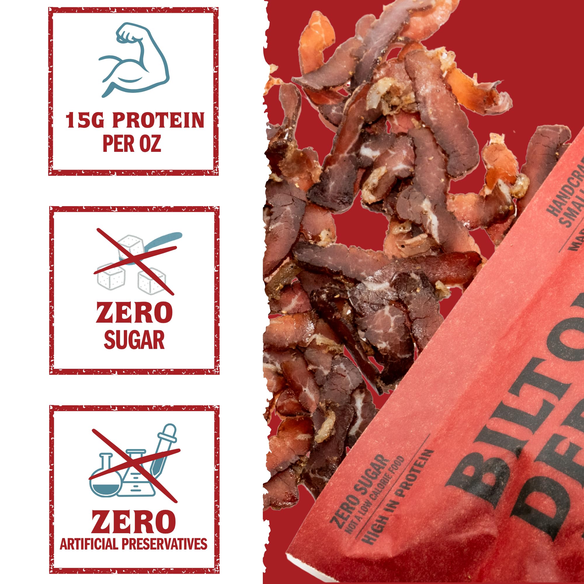 Biltong Depot Lean Original Biltong Slices - 1lb (16oz) | Air-Dried Beef Jerky Snack | High Protein | Paleo & Keto Friendly | Zero Sugar | Gluten Free