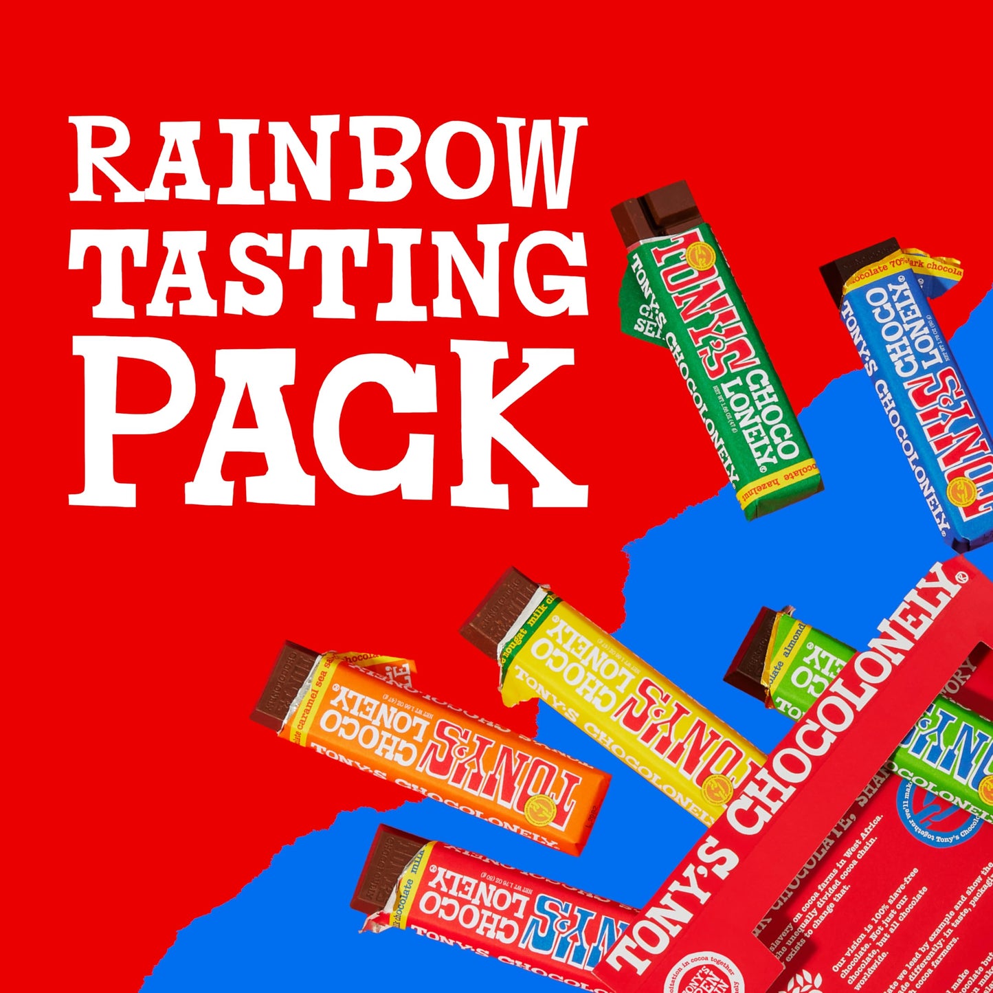 Tony’s Chocolonely Rainbow Chocolate Candy Bar Variety Pack, Belgian Dark & Milk Chocolate With Sea Salt, Caramel, Almond, Hazelnut, & Nougat, Made