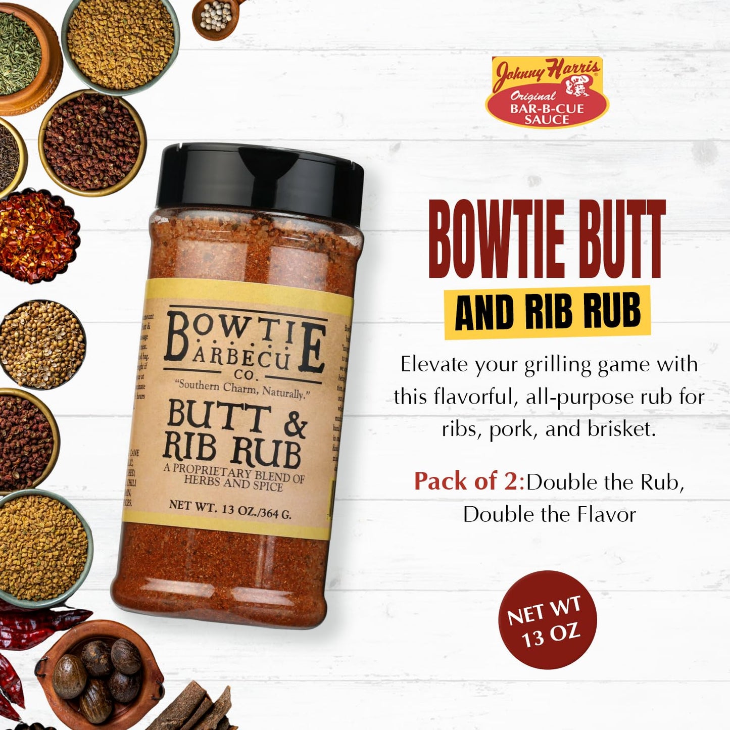 Bowtie Butt and Rib Rub, Dry Barbecue Spice Blend, Seasoning Mix Barbecue Spice Blend, Butt and Rib Seasoning, Premium BBQ Rub for Ribs, Steak