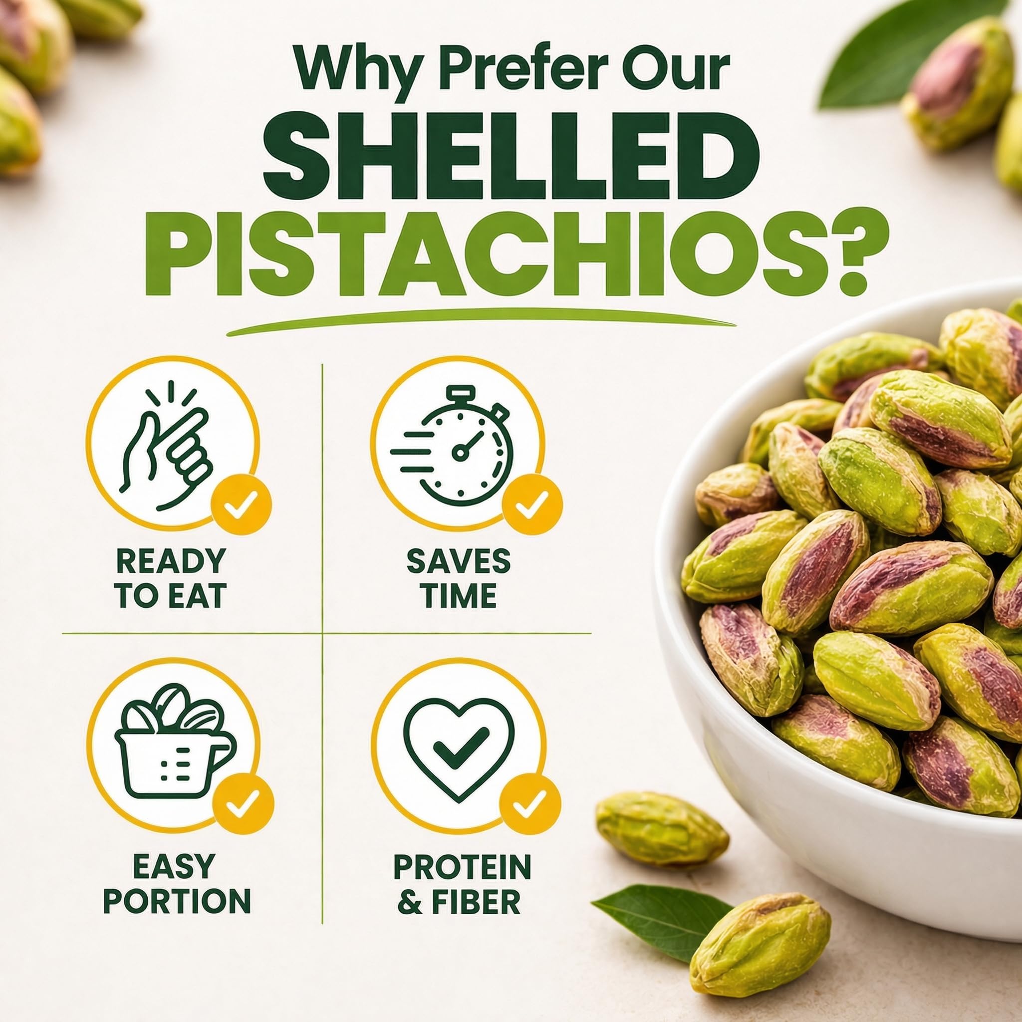 California Shelled Pistachios Kernels Dry Roasted & Salted Nuts, No shells, 1 Lb. - Oven Roasted to Perfection Resealable Bag for Added Freshness