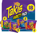 Takis 18 pc / 1 oz Variety Pack, Assorted Flavored Mixed Rolled Tortilla Chips - (5) Fuego, (5) Blue Heat, (4) Nitro, (4) Crunchy Fajitas