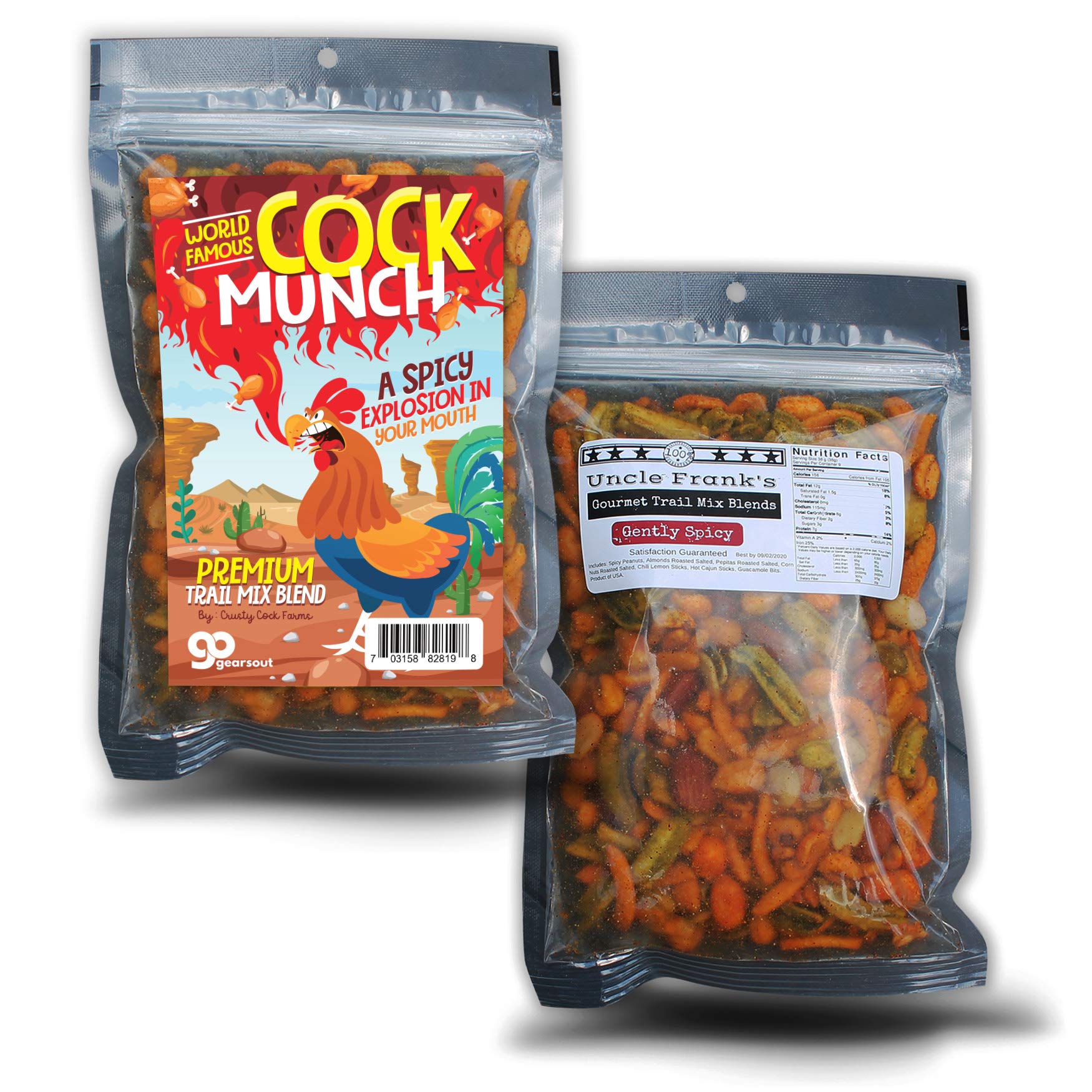 Cock Munch Spicy Trail Mix - Funny rooster and flames design - Edible gifts for men - Spicy mix, Made in the USA
