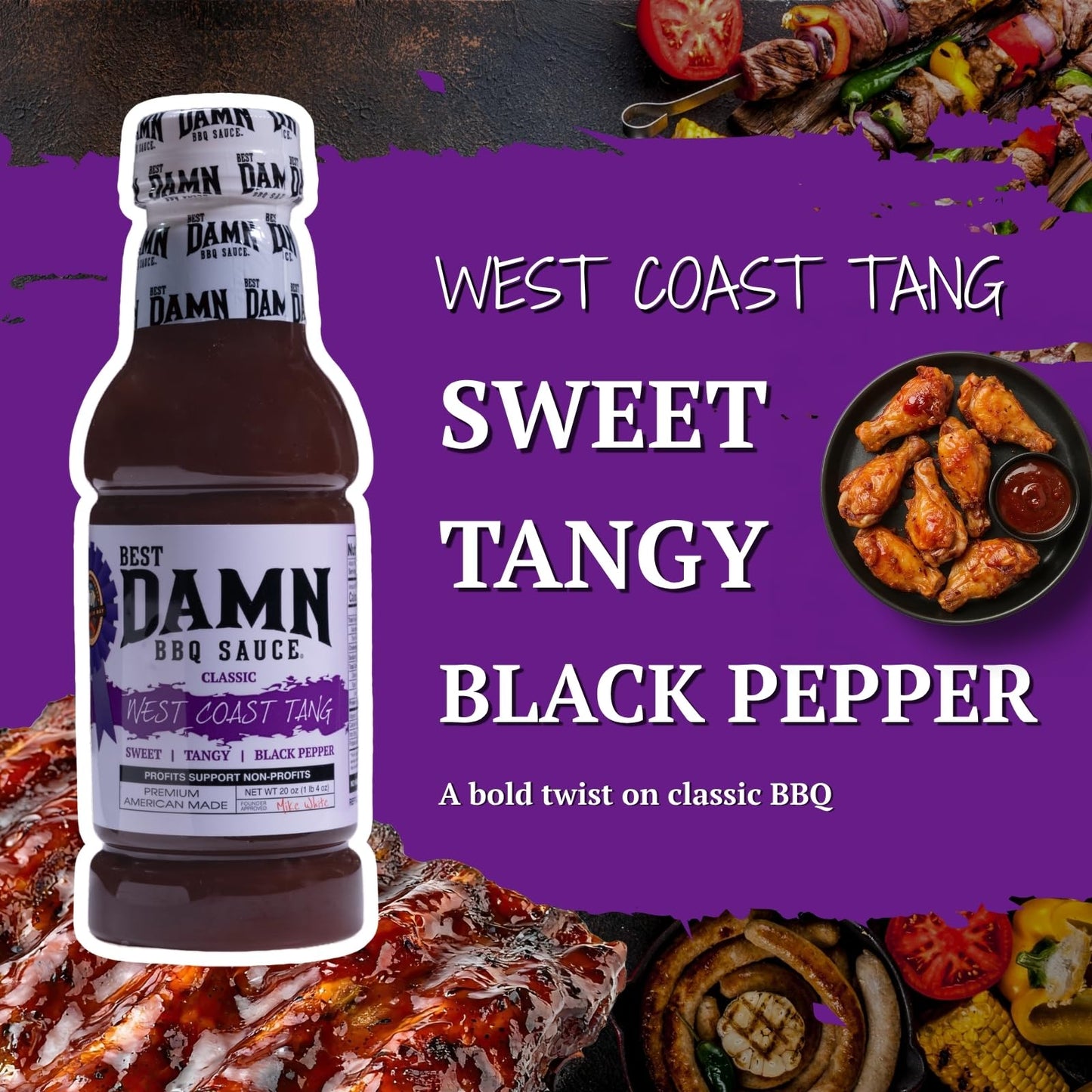 Best Damn BBQ Sauce West Coast Tang Barbecue Sauce BBQ 2-20 oz. Bottles