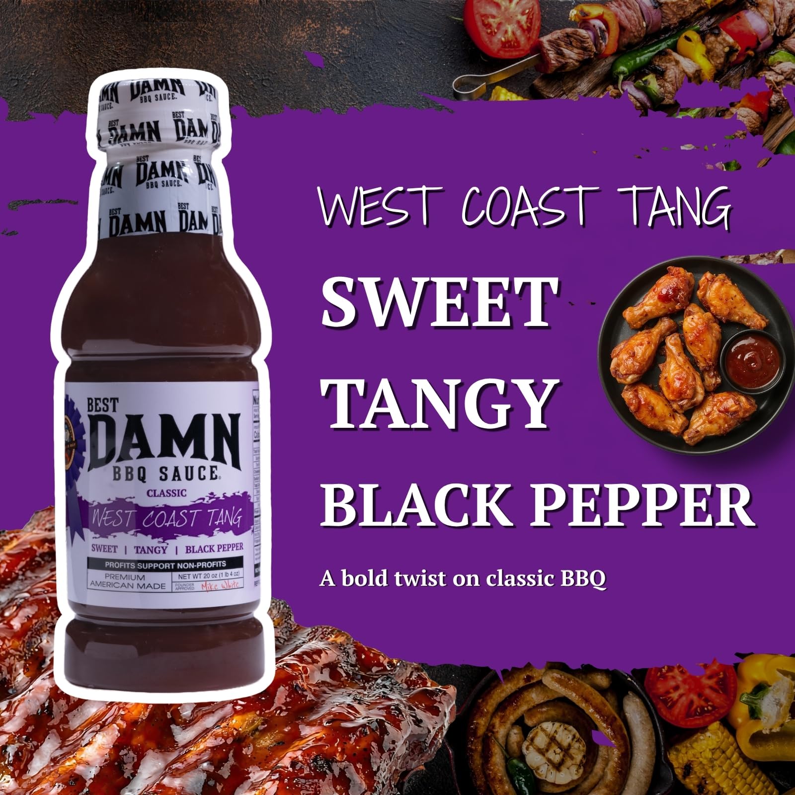 Best Damn BBQ Sauce West Coast Tang Barbecue Sauce BBQ 2-20 oz. Bottles
