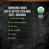 Frontier Organic Tea Bag Cut Turmeric Root, 1-Pound Bulk, Ideal for Iced Tea, Pickling Brines, Hot Tea, Sweet, Warm, Peppery
