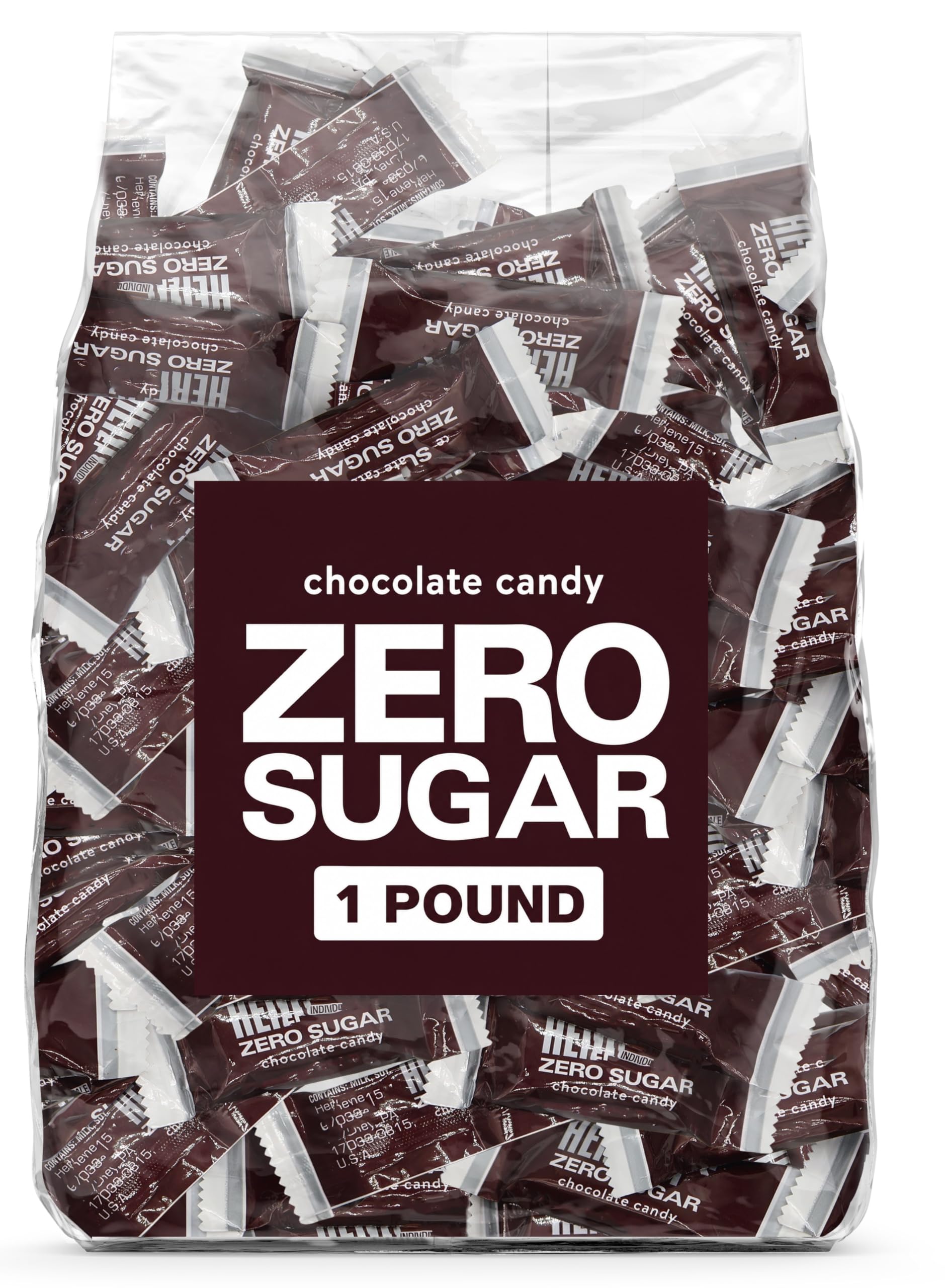 Zero Sugar Milk Chocolate Candy Bars - Approx. 56 Individually Wrapped Mini Chocolate Bars - Sugar Free Chocolate Candy Treats - 16 oz