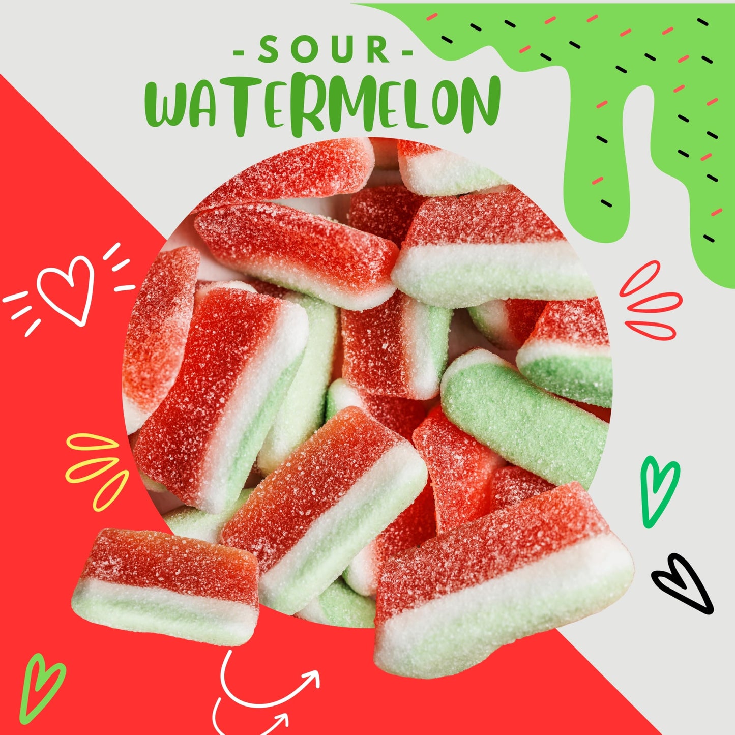 Sour Watermelon Slices Candy, Halal Candy Bulk 2 Pound Bag | Sweet & Tangy Watermelon Slice Gummies | Sour Watermelon Candy for Parties, Candy