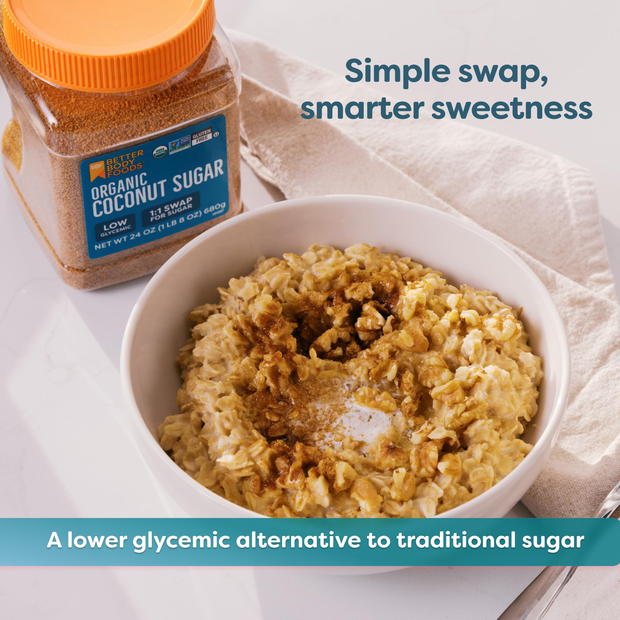 BetterBody Foods Organic Coconut Sugar, Gluten-Free, Non-GMO, Low Glycemic Sugar Substitute, 1.5 lbs, 24 Ounce