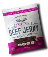 Sharifa Halal Beef Jerky, Sweet BBQ, (1) 2.85 oz. Bag - Great Everyday Halal Jerky Beef Meat Snack, 100 % Real Zabiha Halal Beef, 12g of Protein, 80