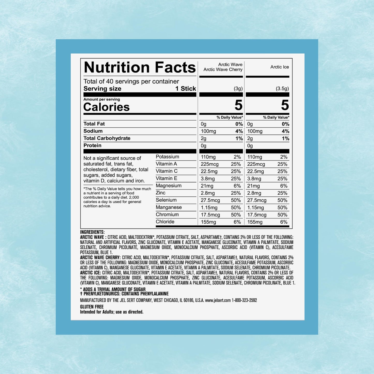 Pure Kick Arctic hydration Variety pack Singles to Go Powdered Drink Mix, Arctic Wave, Arctic Wave Cherry, Arctic Ice, 40 Count Packets