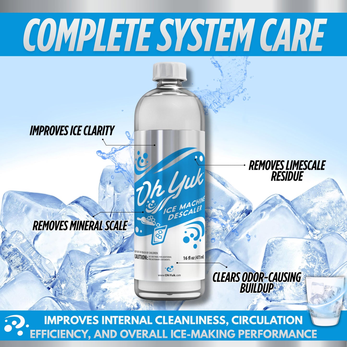 Oh Yuk Ice Machine Cleaner Descaler - Scale & Buildup Remover, Nickel-Safe Ice Maker Cleaning Solution, Compatible with GE nugget, Igloo & All