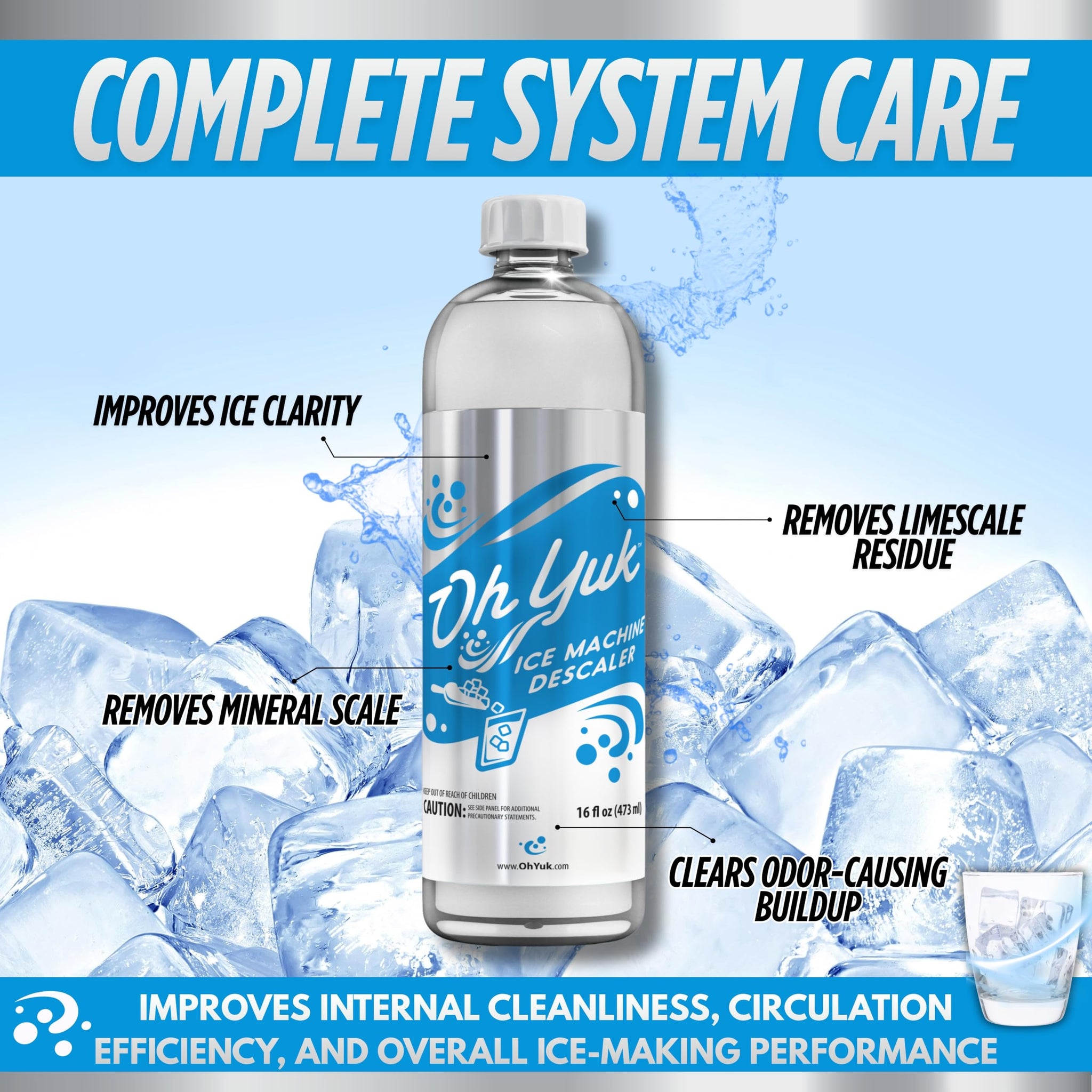 Oh Yuk Ice Machine Cleaner Descaler - Scale & Buildup Remover, Nickel-Safe Ice Maker Cleaning Solution, Compatible with GE nugget, Igloo & All