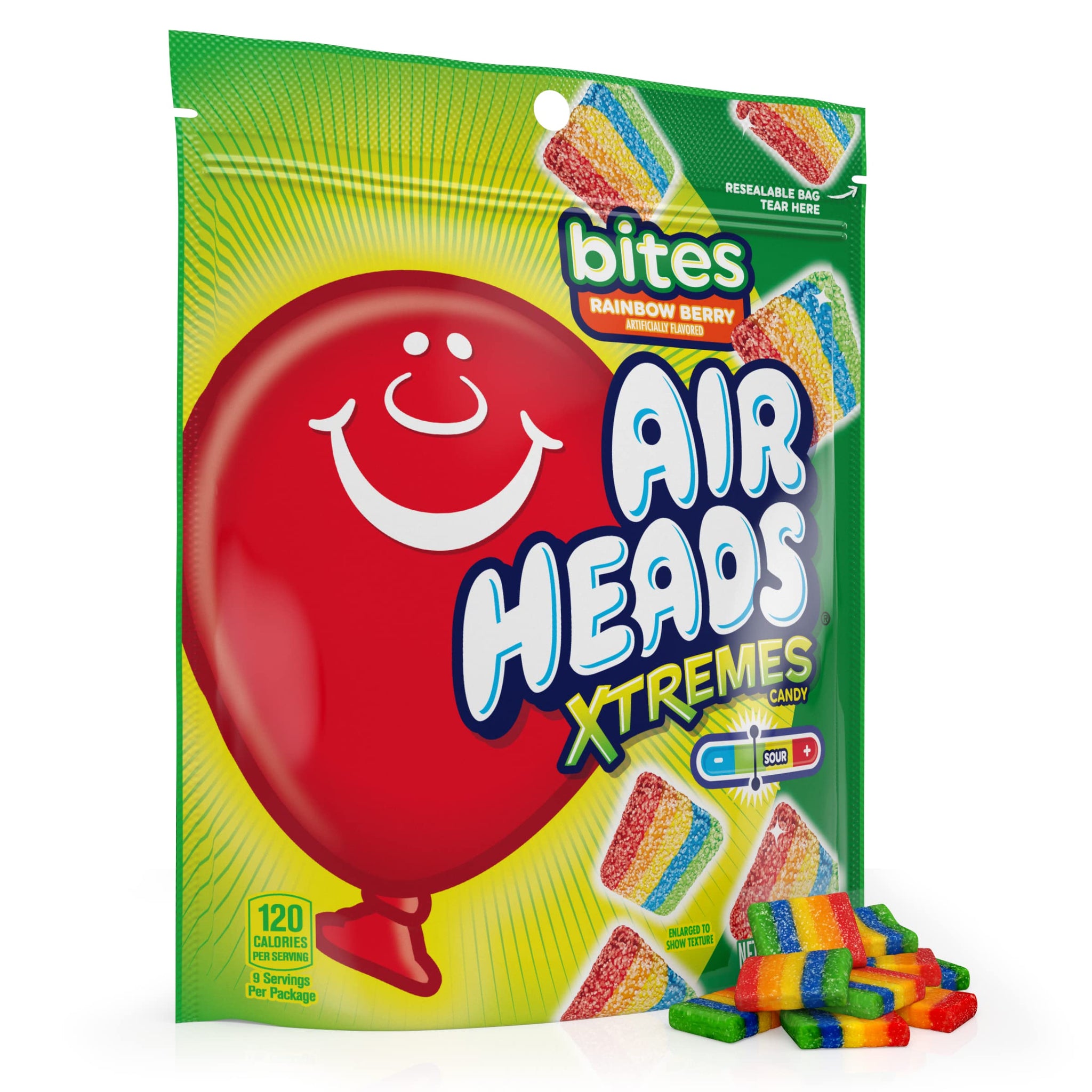 Airheads Candy, Xtremes Bites Sweetly Sour Candy, Rainbow Berry, Non Melting, Large Stand Up Bag, Party, 9 oz (Pack of 1)