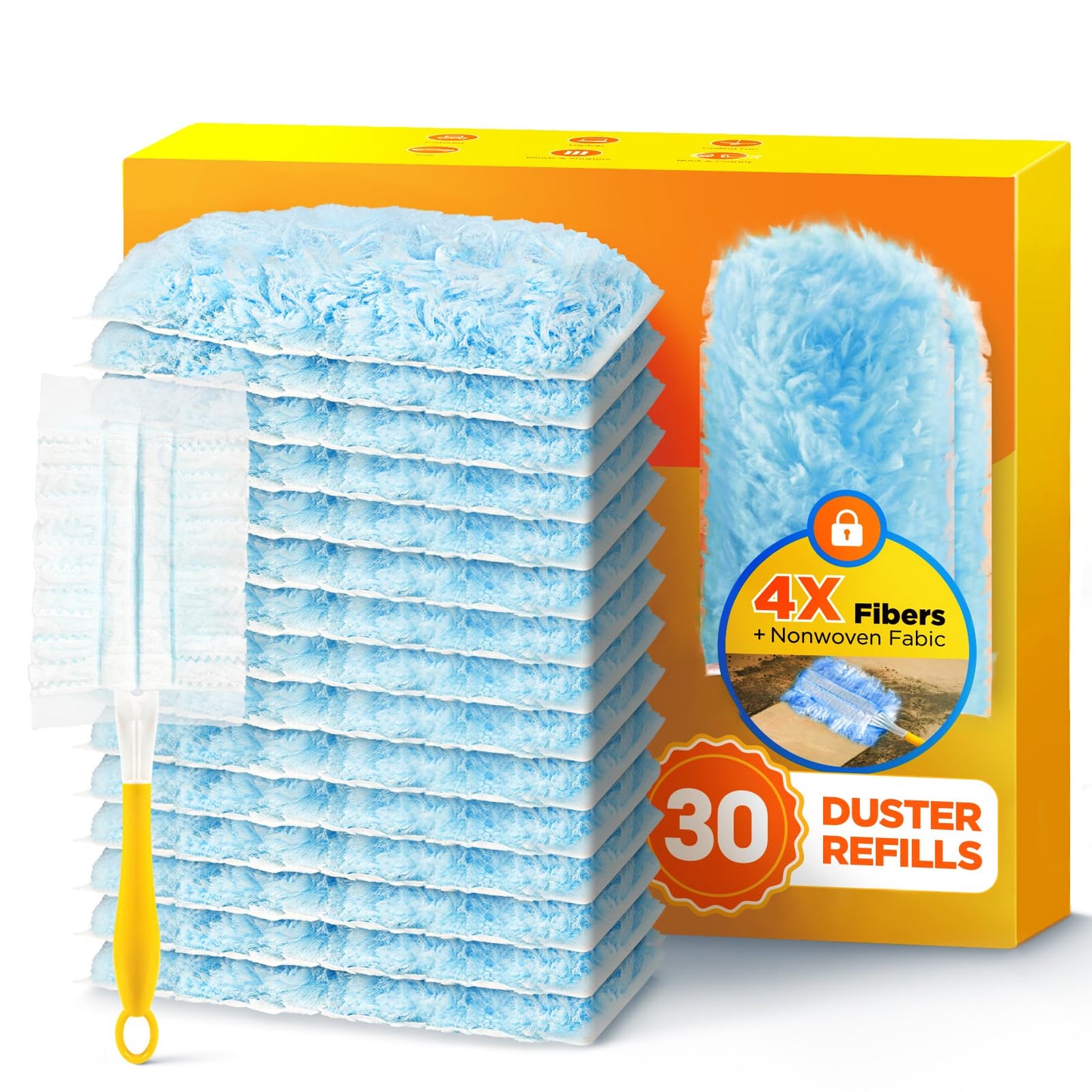 30 Count Duster Refill for Swiffer Duster with 1 Handle, One-Sided Disposable Dusters Refills with 4X Microfibers, Unscented Dusters for Cleaning