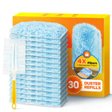 30 Count Duster Refill for Swiffer Duster with 1 Handle, One-Sided Disposable Dusters Refills with 4X Microfibers, Unscented Dusters for Cleaning