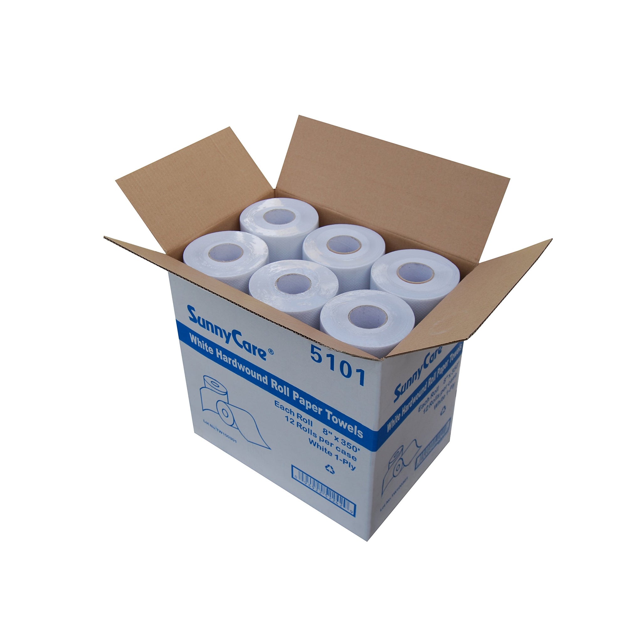 SunnyCare #5101 White One-Ply Hard Wound Paper Roll Towels 8"x350' ; 12 Rolls/case