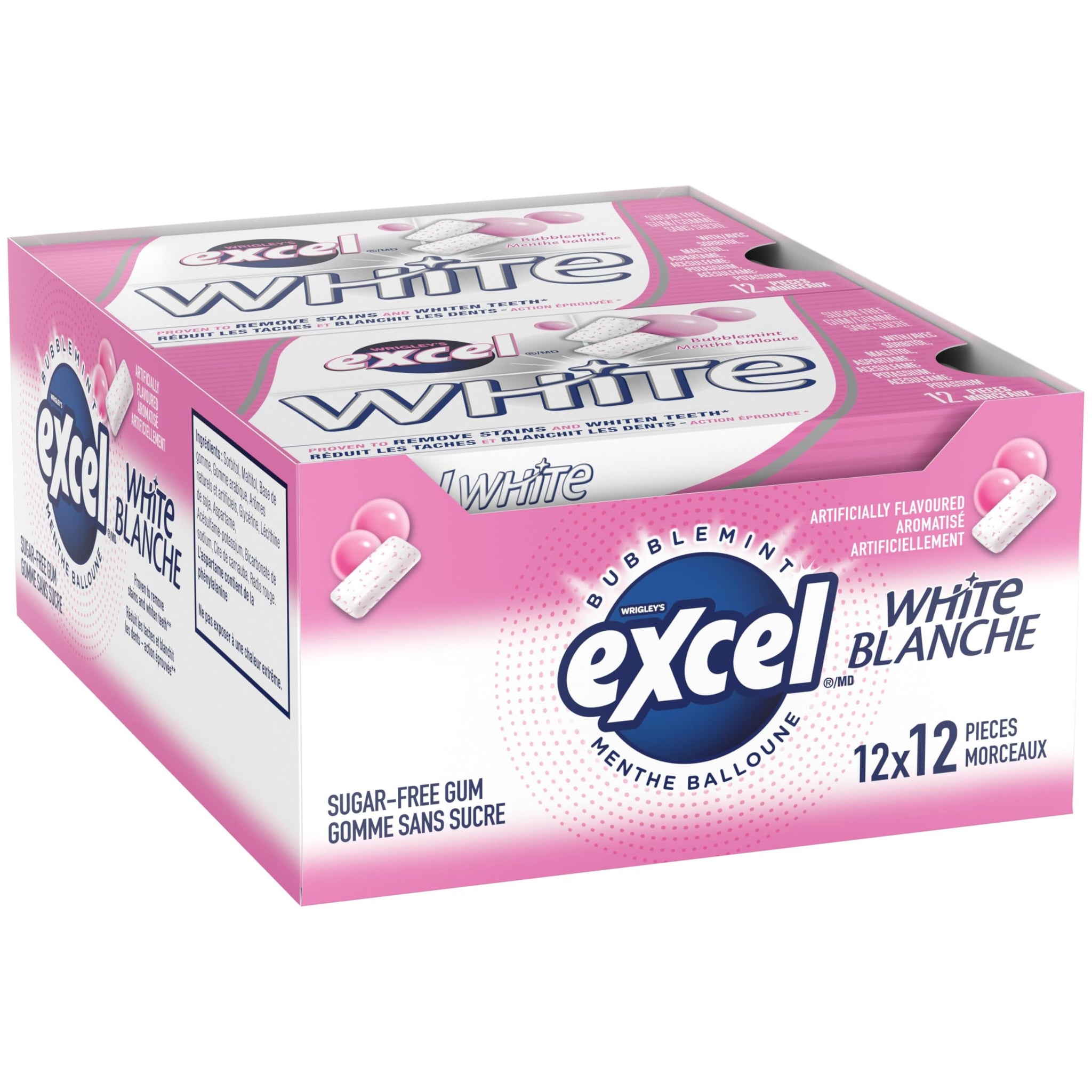 Excel White Sugar-Free Gum, Bubblemint, 12 Count