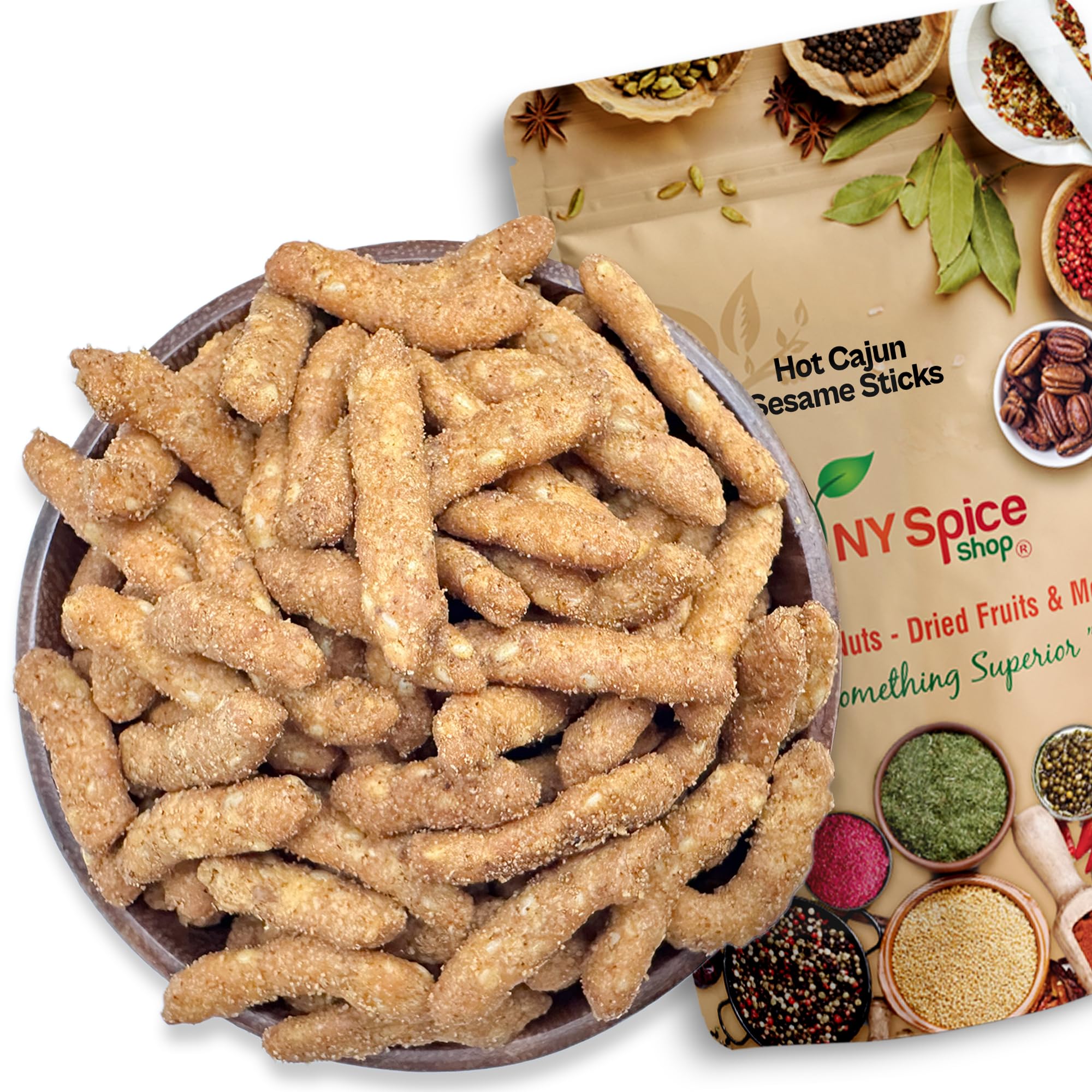 NY Spice Shop Cajun Sesame Sticks - 3 Pound Spicy Cajun Sesame Toasted Snack Mix - Crunchy Hot Flavor Bites - Finger Munchies Savory Party Treats