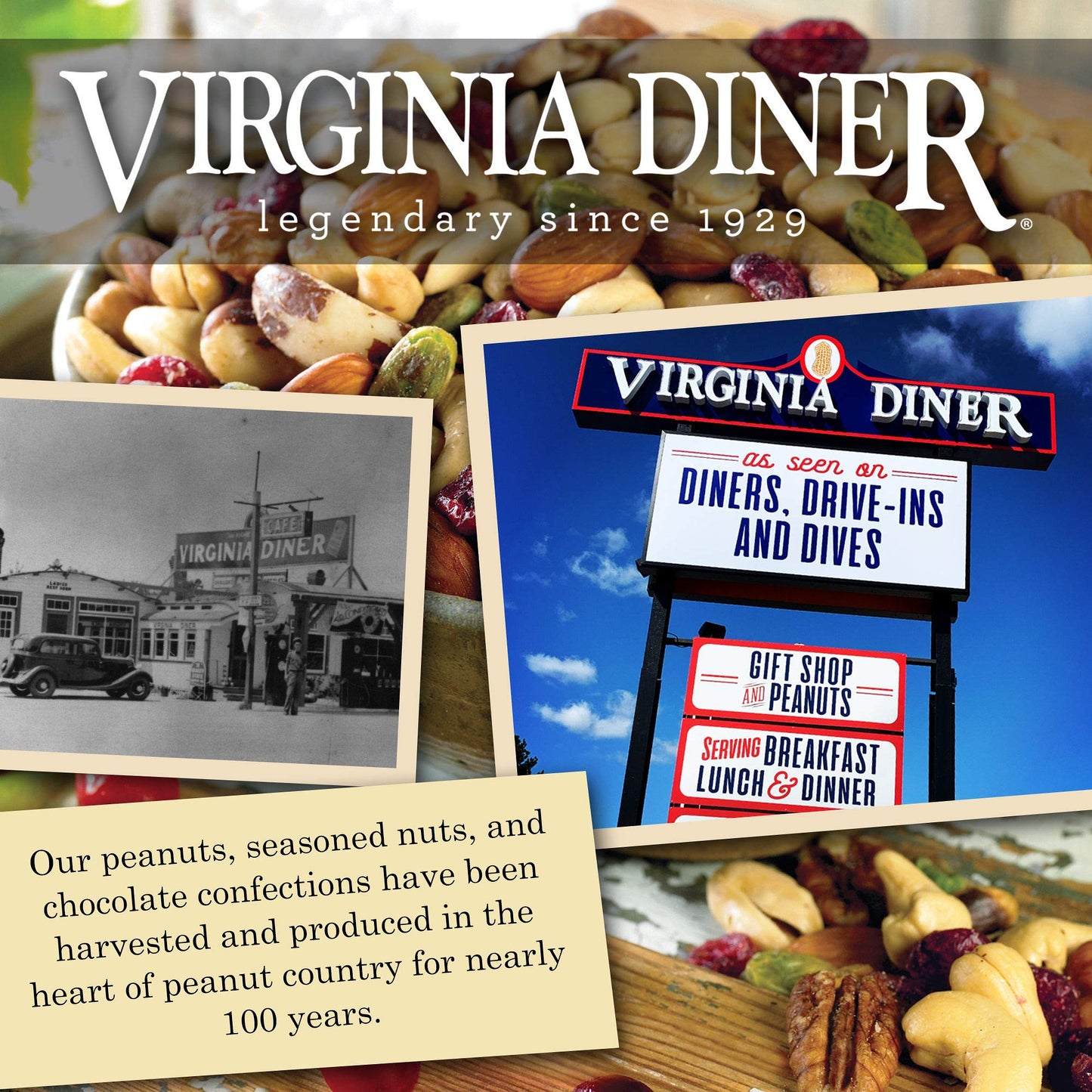 Virginia Diner - Gourmet Natural 1/2 Dipped Milk Chocolate Peanut Squares, 16 Ounce Tin…