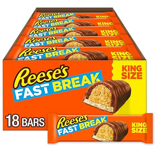 REESE'S FAST BREAK Chocolate, Peanut Butter and Nougat King Size, Candy Bars, 3.5 oz (18 Count)