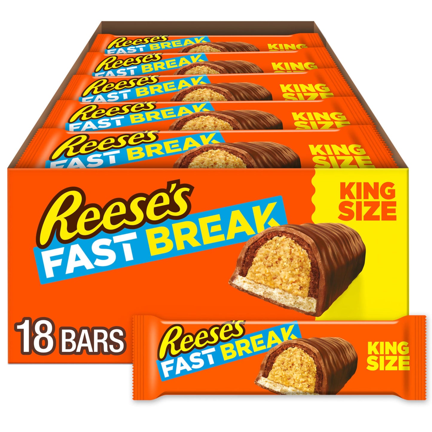 REESE'S FAST BREAK Chocolate, Peanut Butter and Nougat King Size, Candy Bars, 3.5 oz (18 Count)