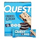Quest Nutrition Cookies & Cream Protein Bars, 21g Protein, 4g Net Carbs, 1g Sugar, High Fiber, Gluten Free, Keto Friendly, 4 Count