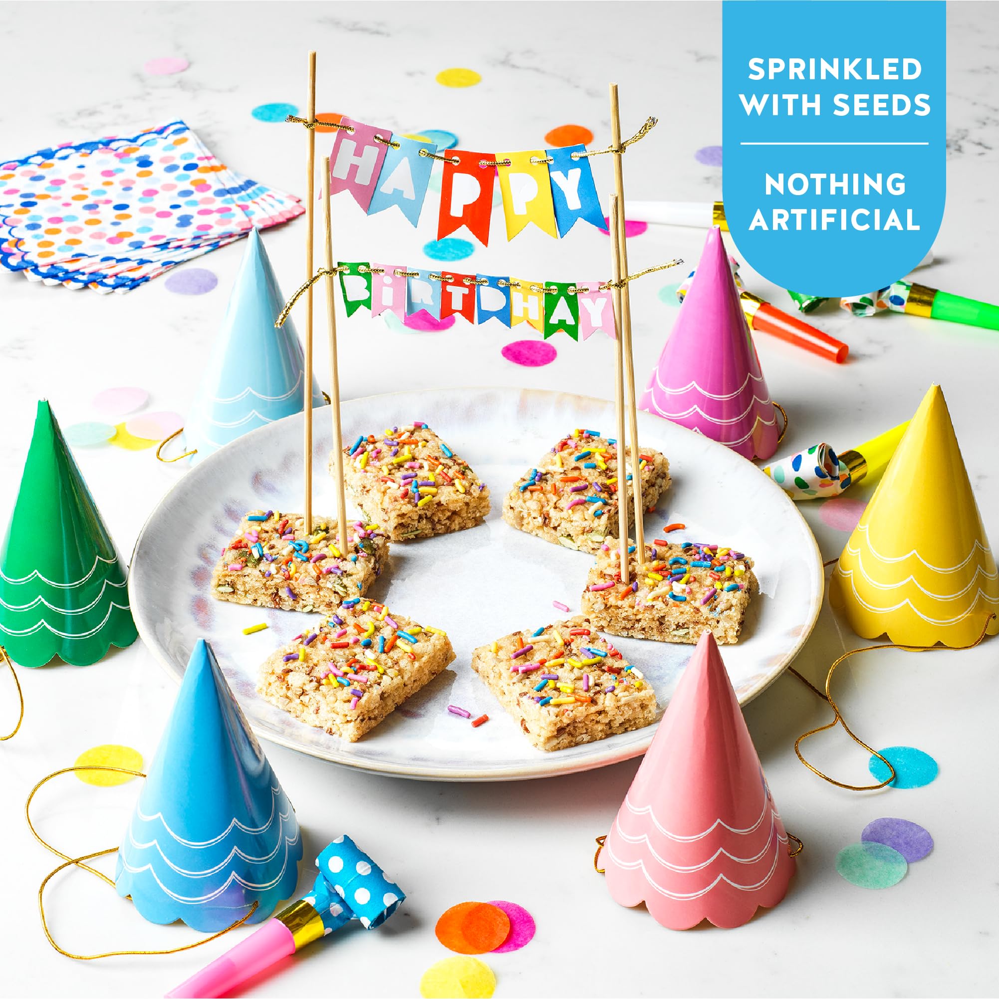 Blake’s Seed Based Crispy Treats - Birthday Cake (6 Count), Nut Free, Gluten Free, Dairy Free & Vegan, Healthy Snacks for Kids or Adults, School Safe