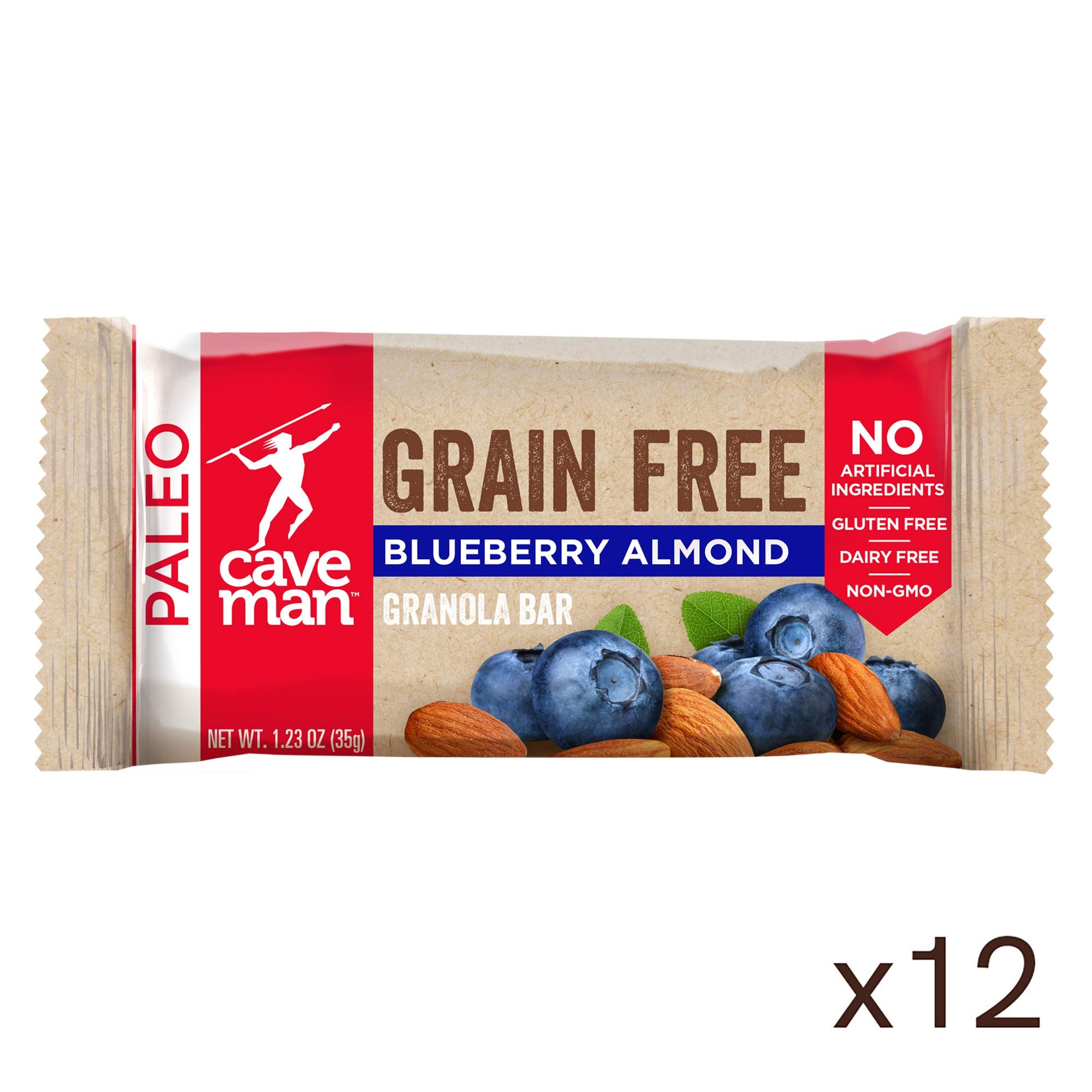Caveman Foods Grain-Free Granola Bar Blueberry Almond 4 Count Box (Pack of 3)