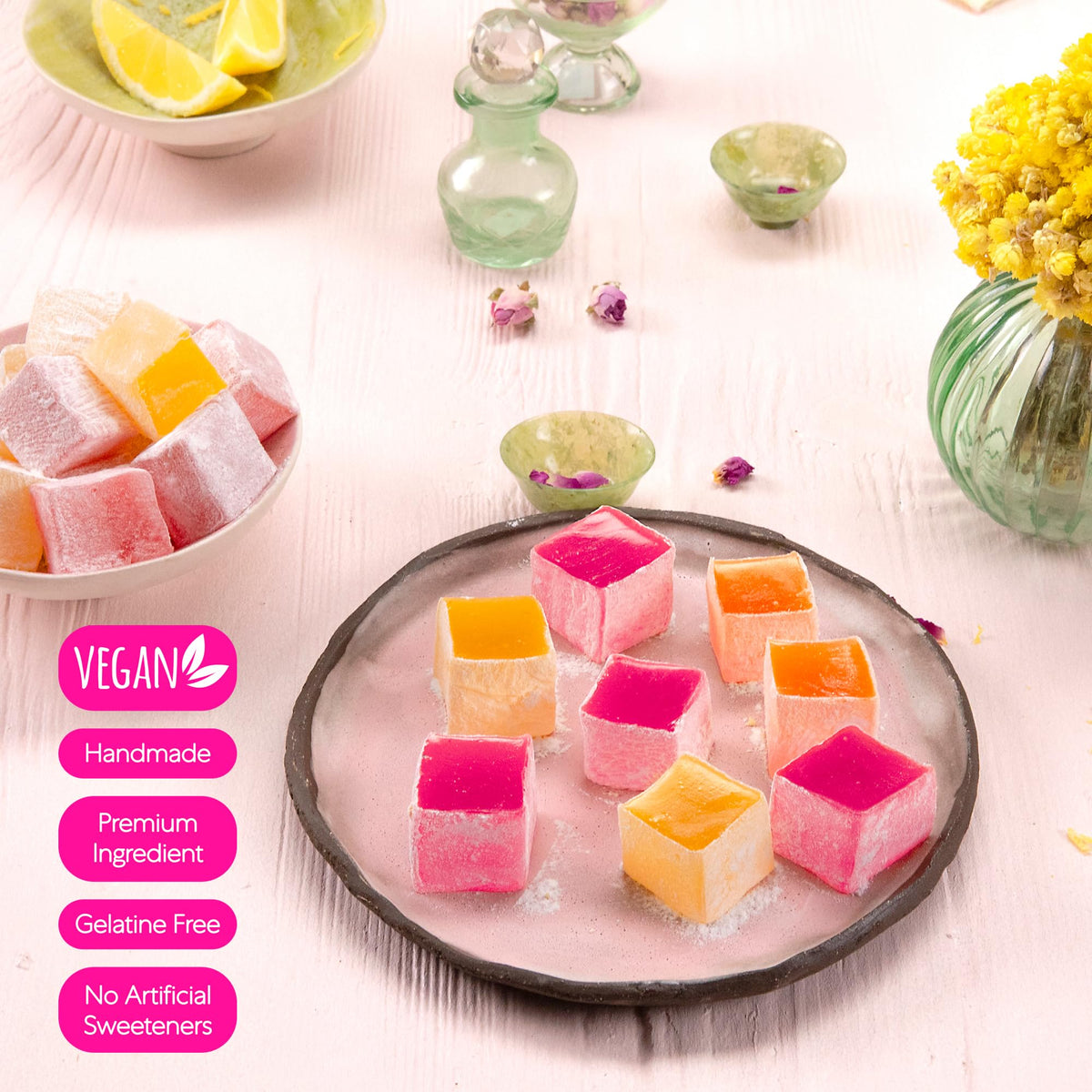 HazerBaba Turkish Delight Candy Rose, Lemon & Orange, 8.8 Oz (Pack of 1)