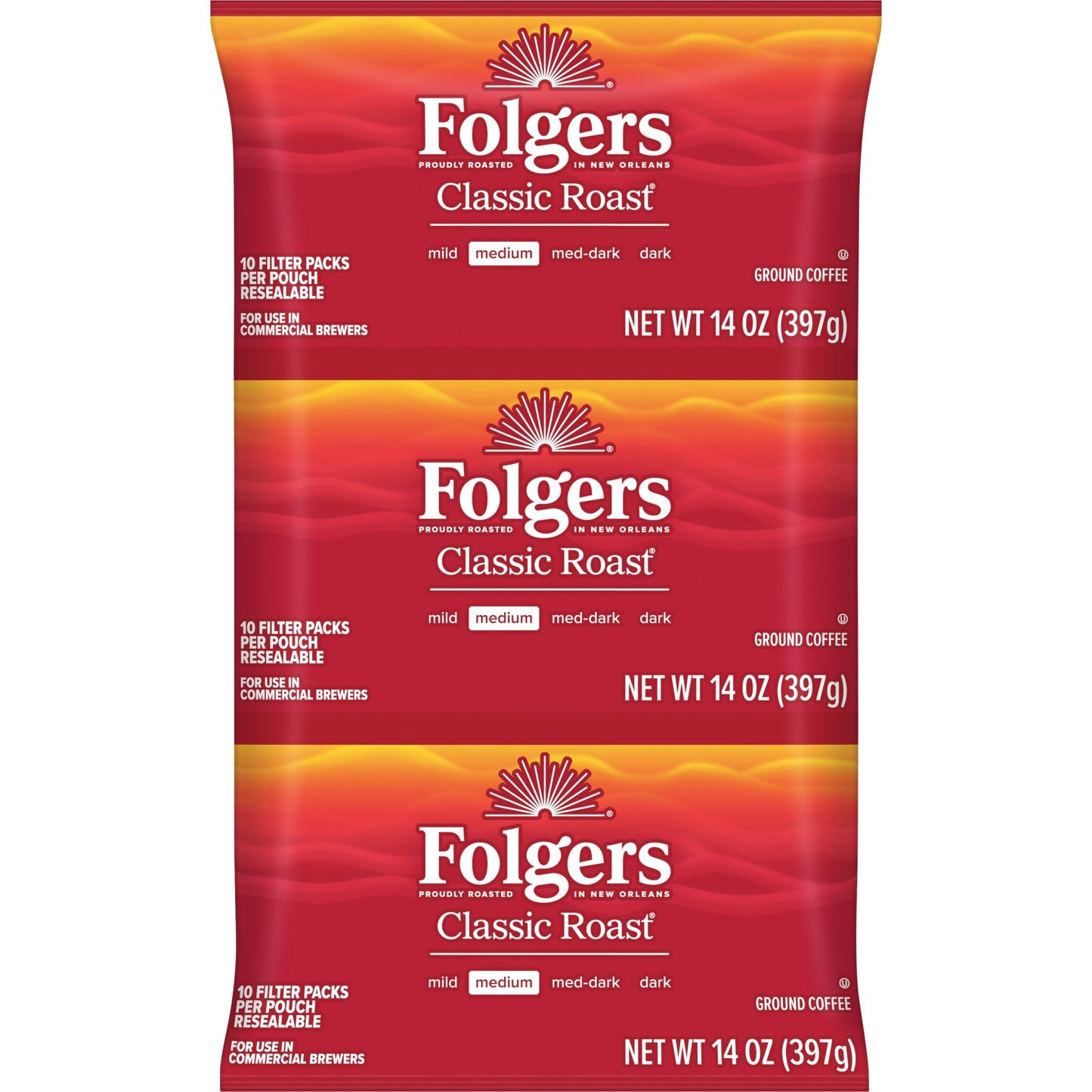Folgers Classic Roast Medium Roast Ground Coffee, 40-1.4 Ounce Filter Packs