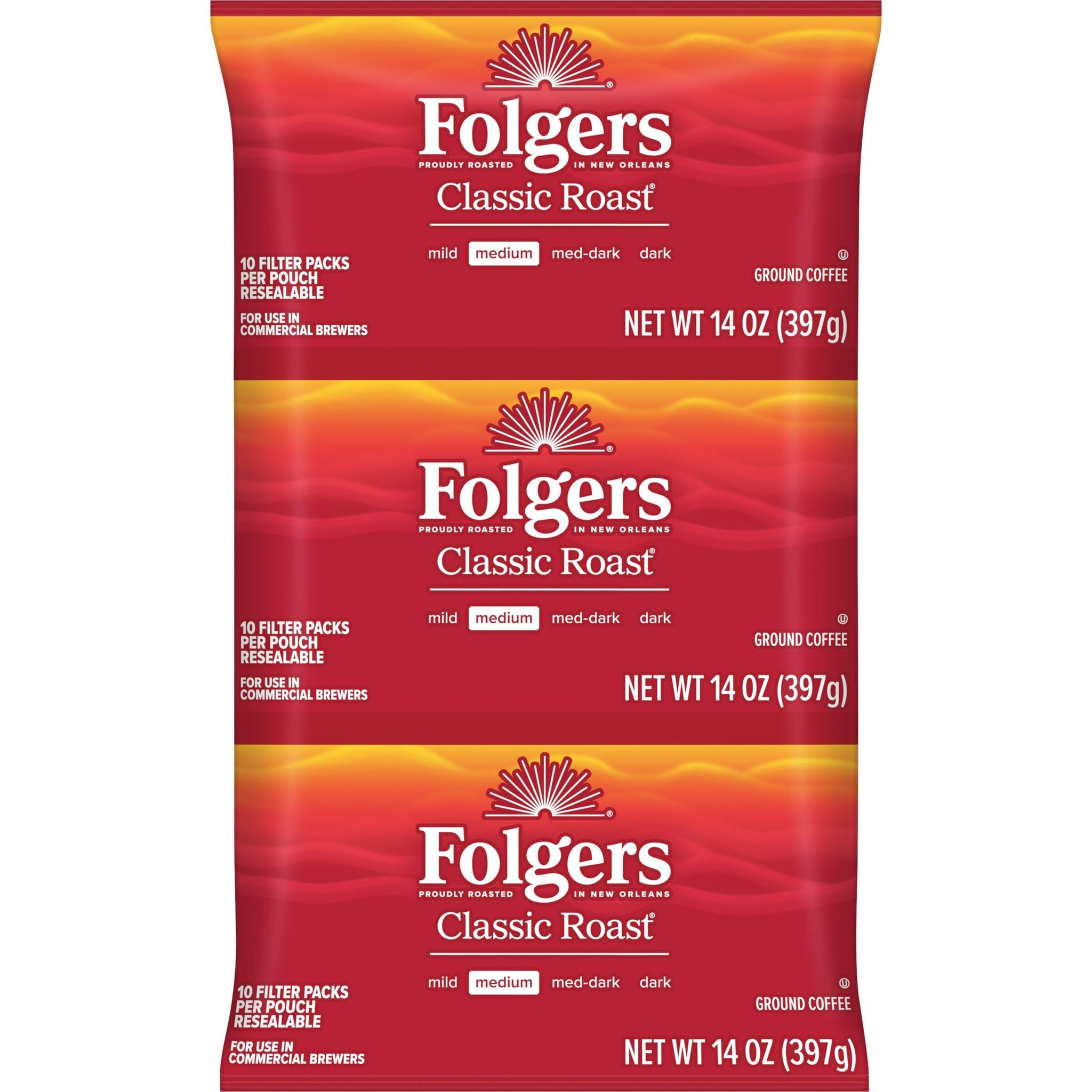 Folgers Classic Roast Medium Roast Ground Coffee, 40-1.4 Ounce Filter Packs