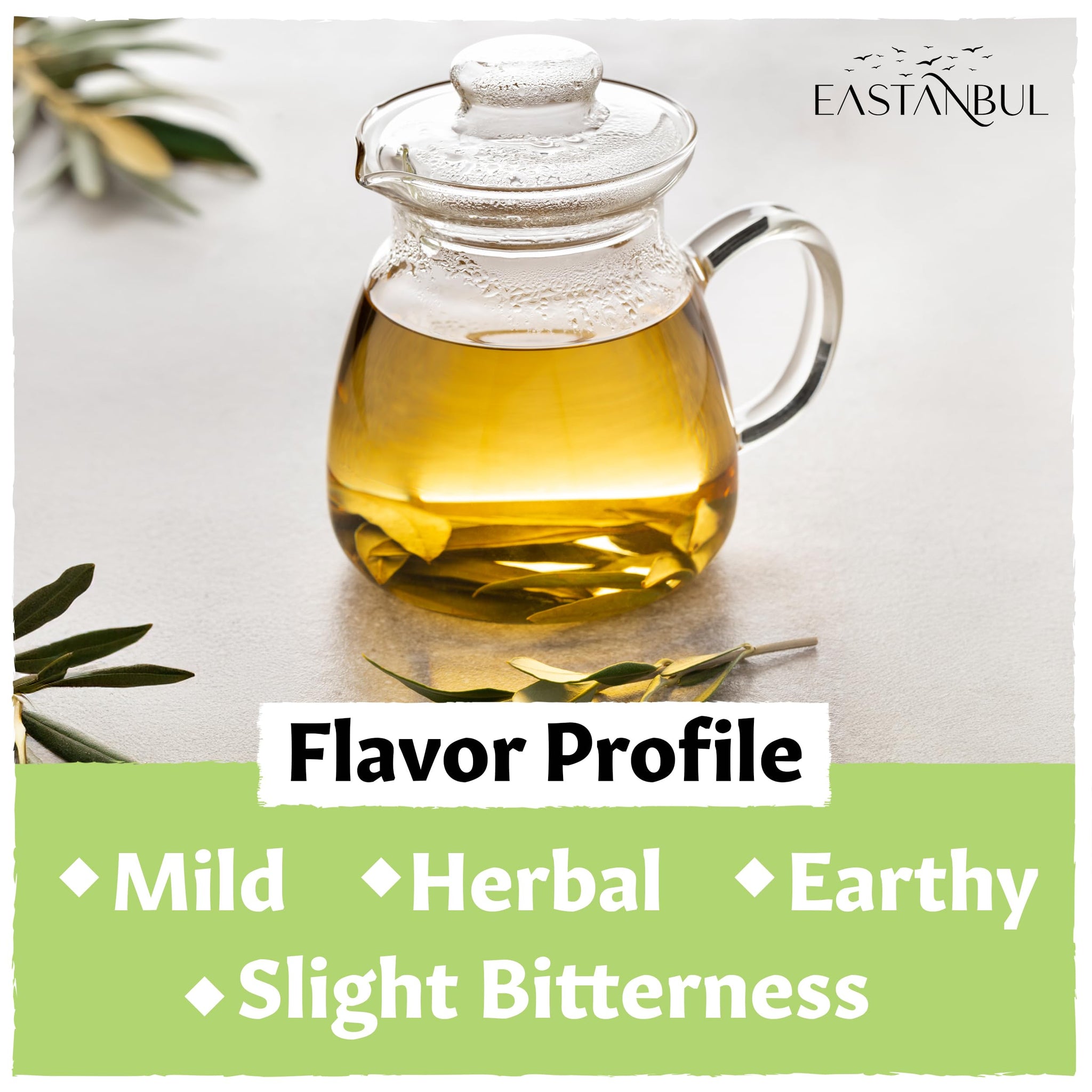 Eastanbul Olive Leaf, 2.82oz, Olive Leaf Loose Tea AKA Te De Hojas De Olivo, from Turkish Mediterranean Trees, Caffeine-Free, Natural, Vegan, Gluten