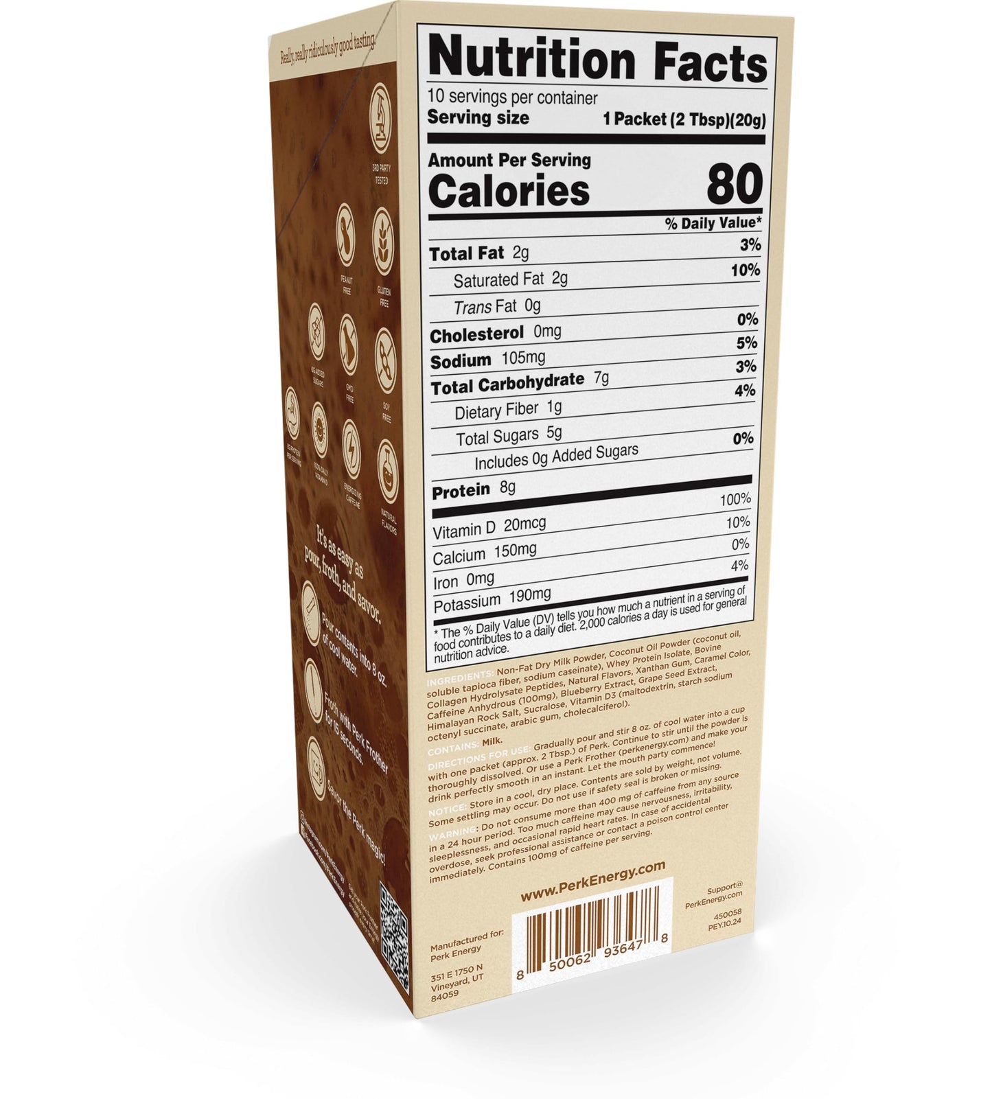Perk Energy Drink Mix (Root Beer Freeze) 10 Stick Packs - Caffeinated Healthy Coffee Alternative with Protein, 100mg of Caffeine, Gluten-Free