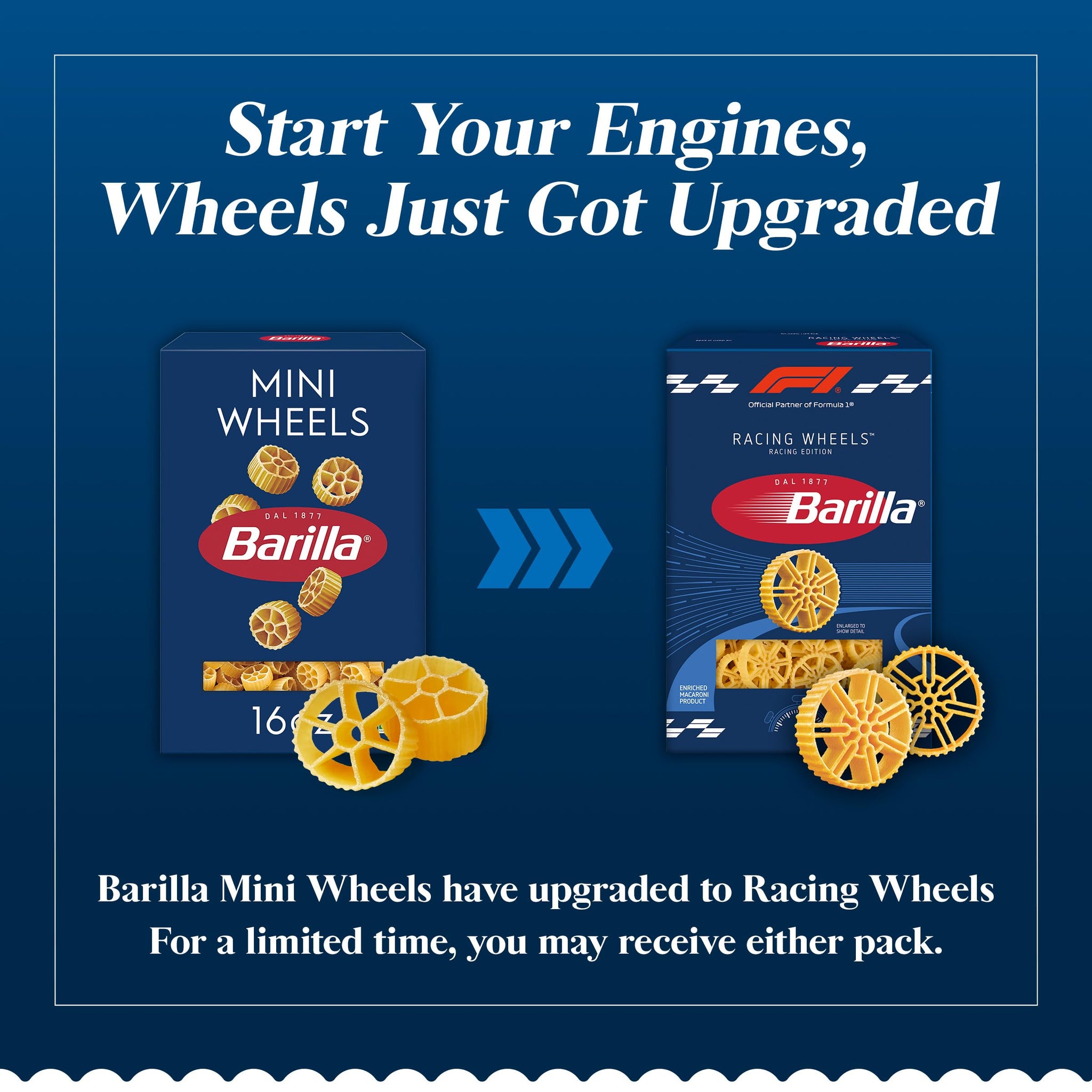 Barilla Racing Wheels Pasta, 16 oz. Box, Racing Edition Non-GMO Pasta, Made with Durum Wheat Semolina, Kosher Certified