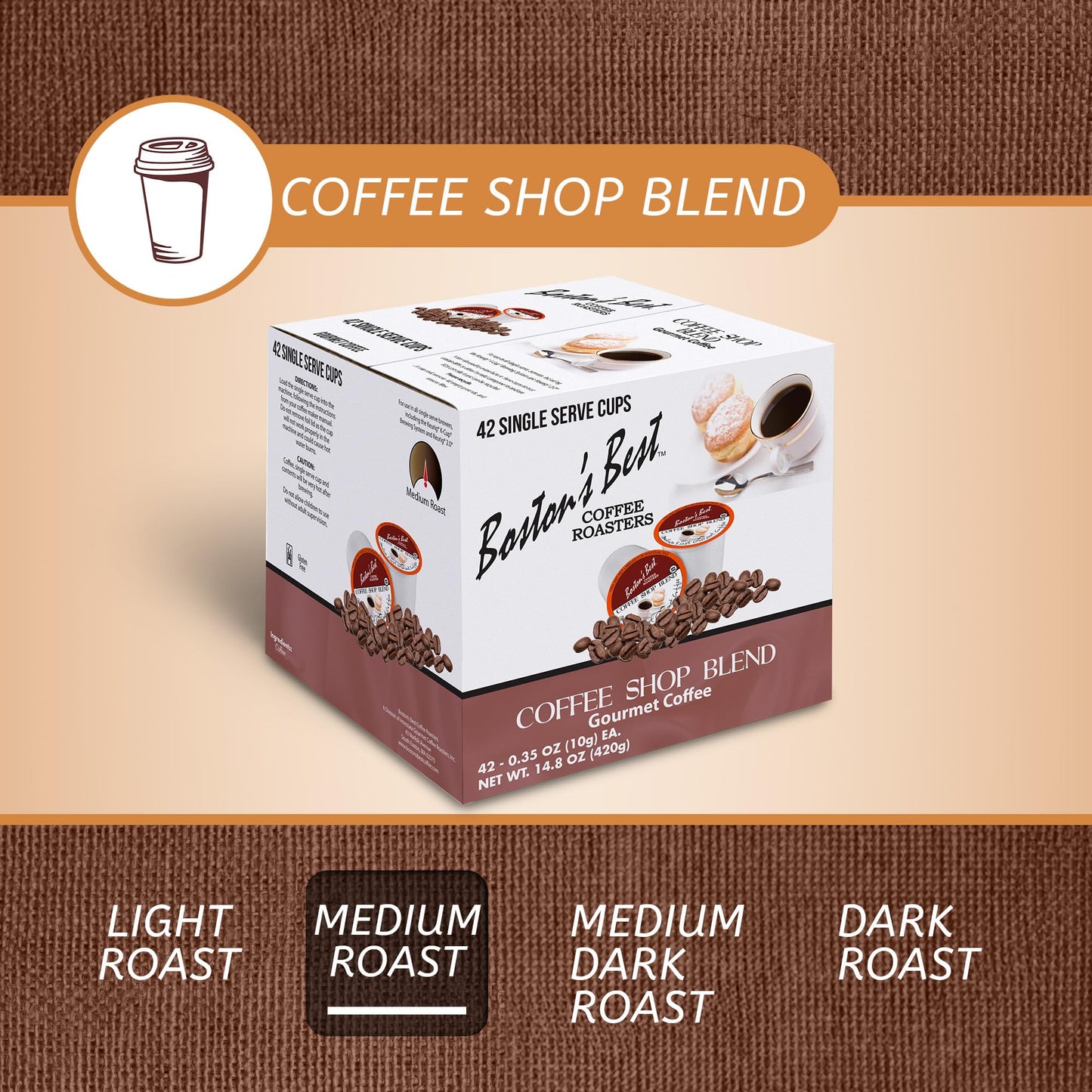 Boston’s Best - Coffee Shop Blend, Hearty Medium Roast, Delicious Gourmet Coffee Compatible with Keurig CoffeeMaker, 1 Count (42 Single Serve Medium