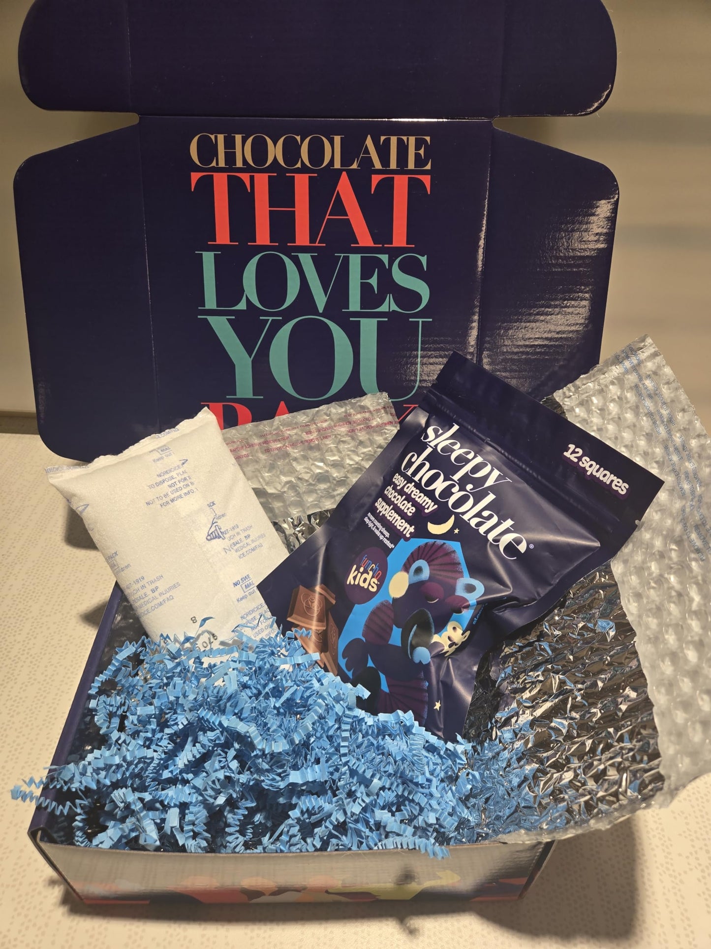Sleepy Chocolate for Kids by The Functional Chocolate Company. 12 dark chocolate pieces with calming formula including popular botanicals such as