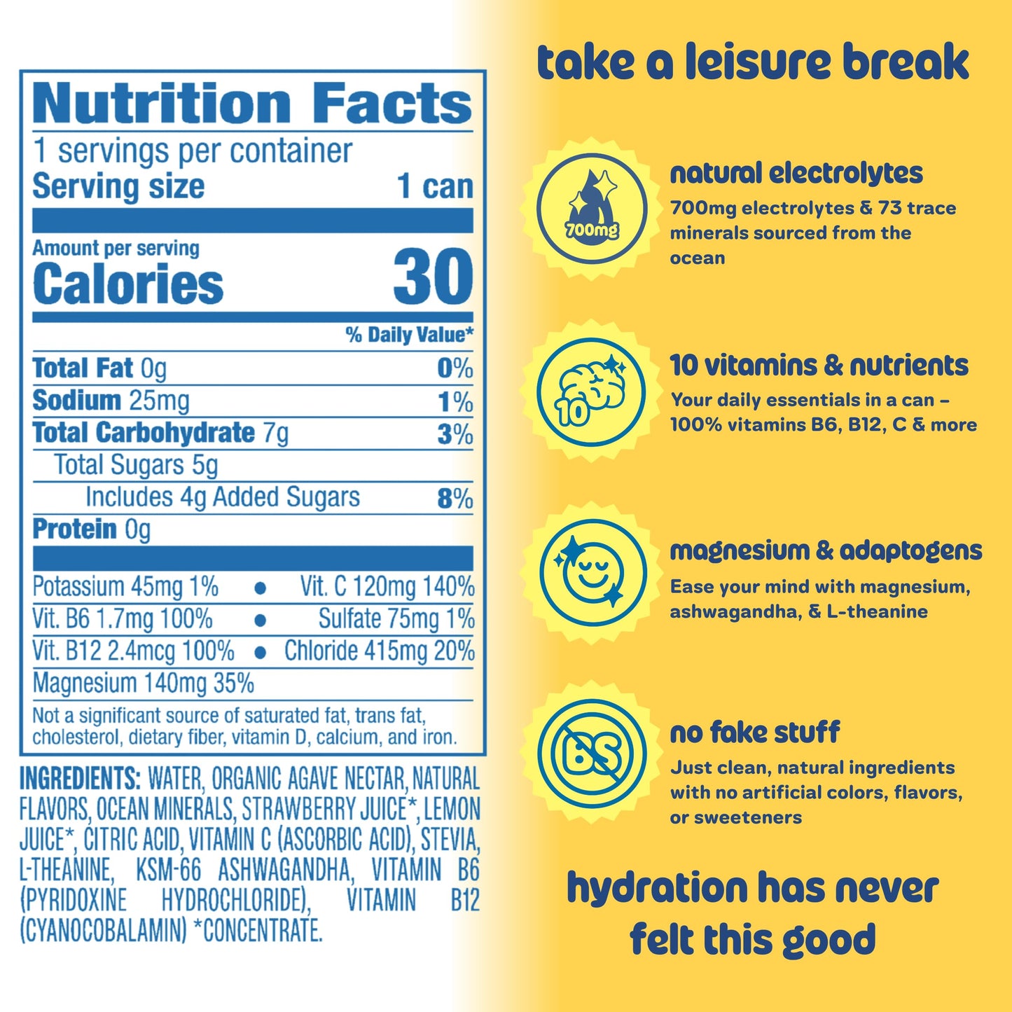 Leisure Hydration Non-Carbonated Electrolyte Refresher, Lemonade Flavor - Low Sugar Nutrient Enhanced Water Beverage - Get The Best Hydration Packed