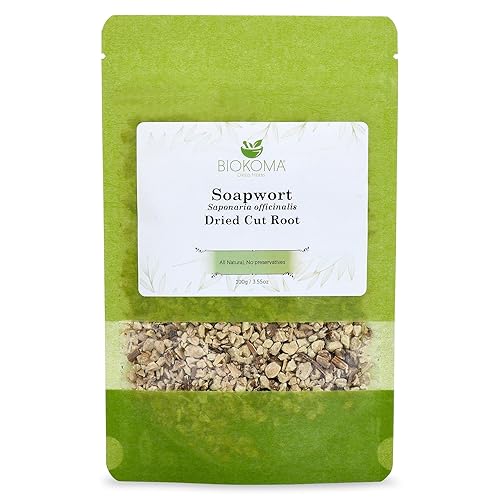 Biokoma Soapwort Dried Root 3.55oz - Saponaria officinalis Herbal Tea Cut Root - Pure Natural Dried Herbs - Resealable Moisture Proof Pouch - No