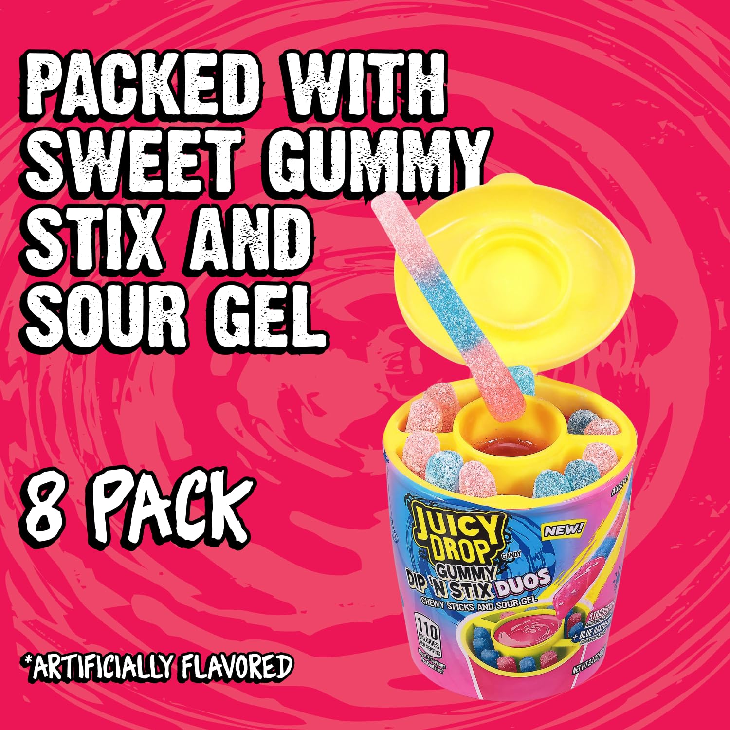 Juicy Drop Gummy Dip 'N Stix - 8 Ct Sweet Gummy Candy & Sour Candy Variety Pack - Assorted Bulk Candy Sticks for Kids Party Favors, Goodie Bag