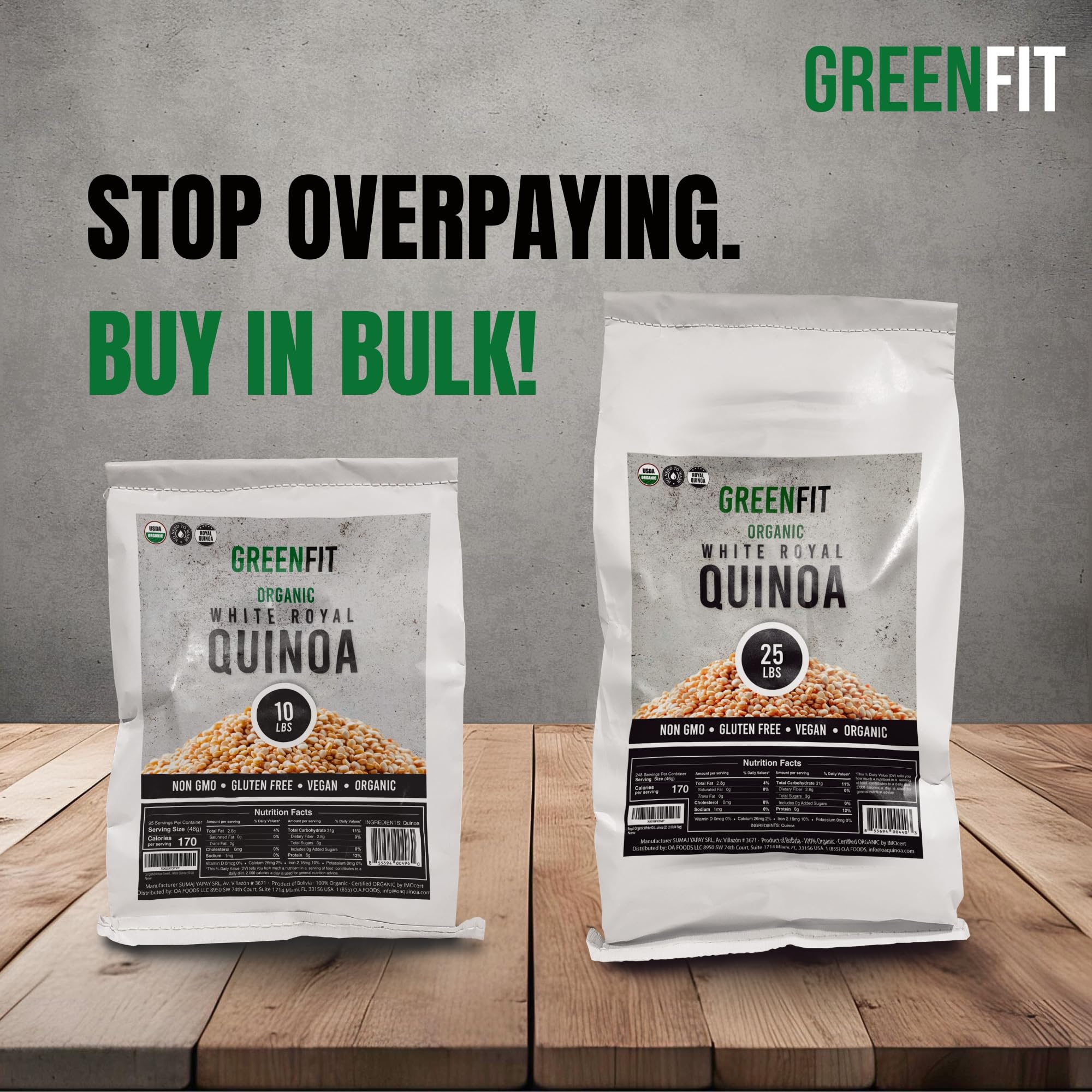 Greenfit Royal Organic White Quinoa | Non-GMO, Gluten-Free, Vegan, and Organic | Complete Protein, High Fiber, Low-Calorie White Quinoa | (10 Pound - Pack of 1)