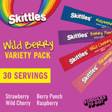 Skittles Singles To Go Wild Berry Variety Pack, Watertok Powdered Drink Mix, Zero Sugar, Low Calorie, Includes 4 Wild Berry Flavors, 1 Box (30 Single
