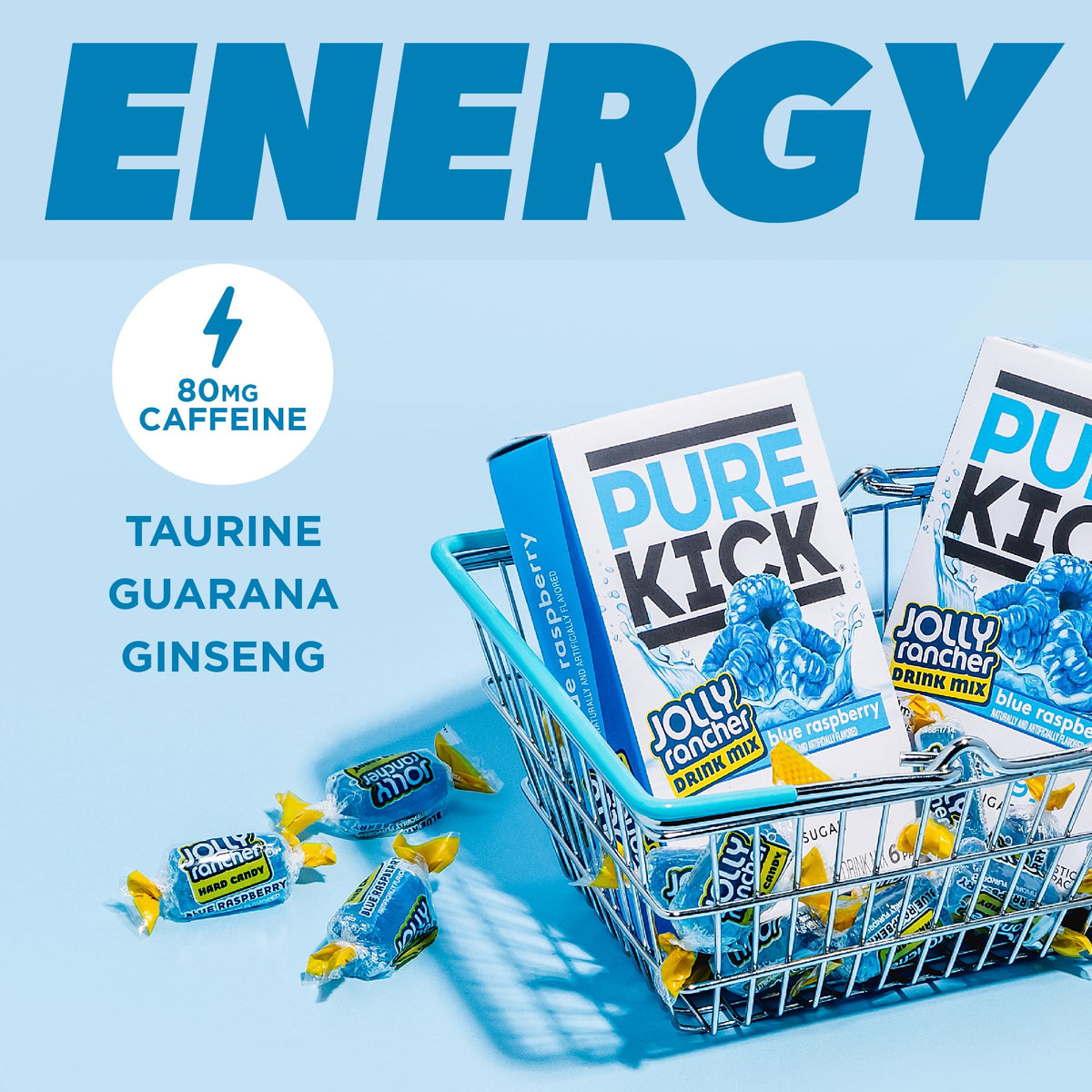 Pure Kick Energy Drink Mix, Jolly Rancher Blue Raspberry, 72 Packets