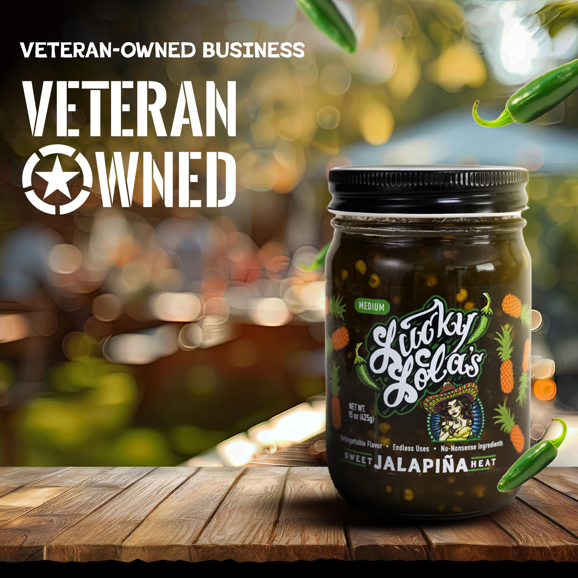 Lucky Lola's Sweet Jalapiña Heat, Jarred Jalapenos, 0g Sodium, 0g Fat, Single Jar 15 oz