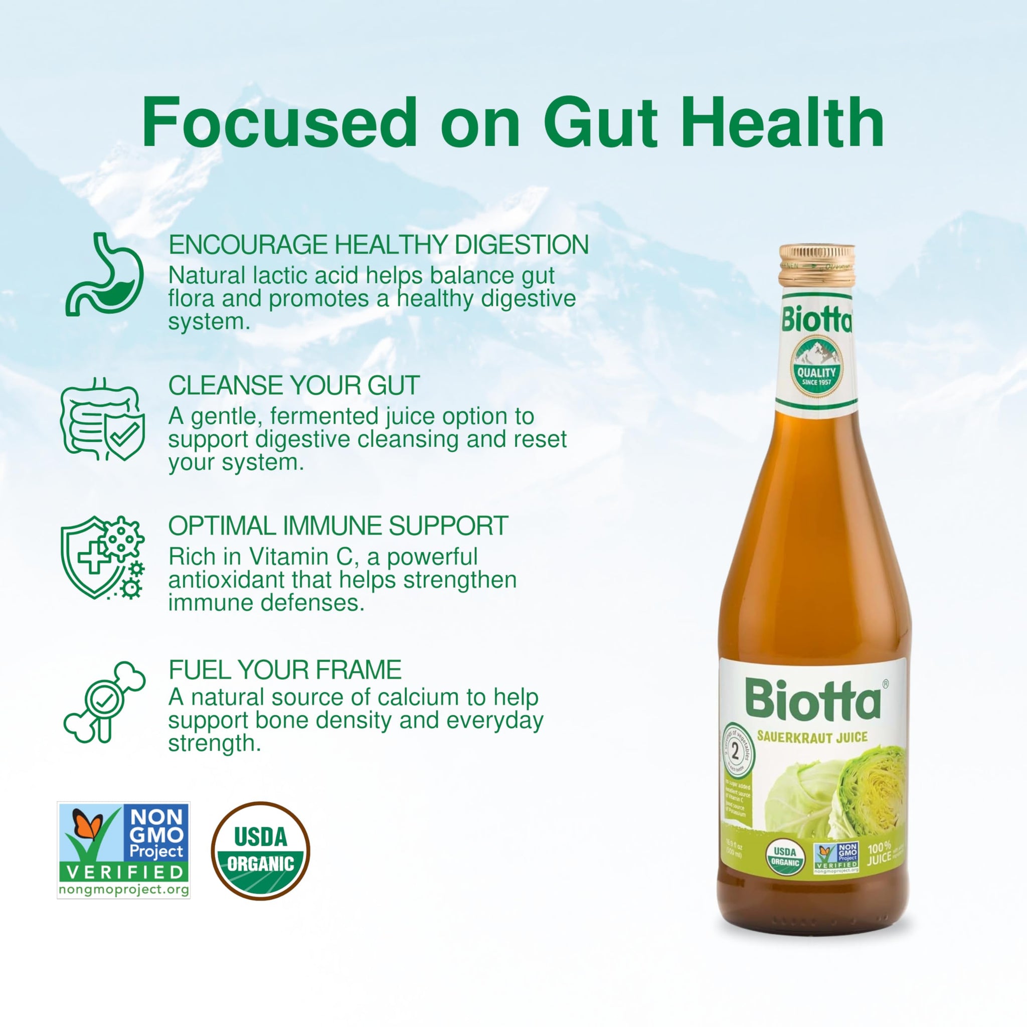 Biotta Organic Sauerkraut Juice - 100% Vegetable Juice for Energy, Immunity & Wellness - Excellent Source of Nutrients - All Natural, Non-GMO