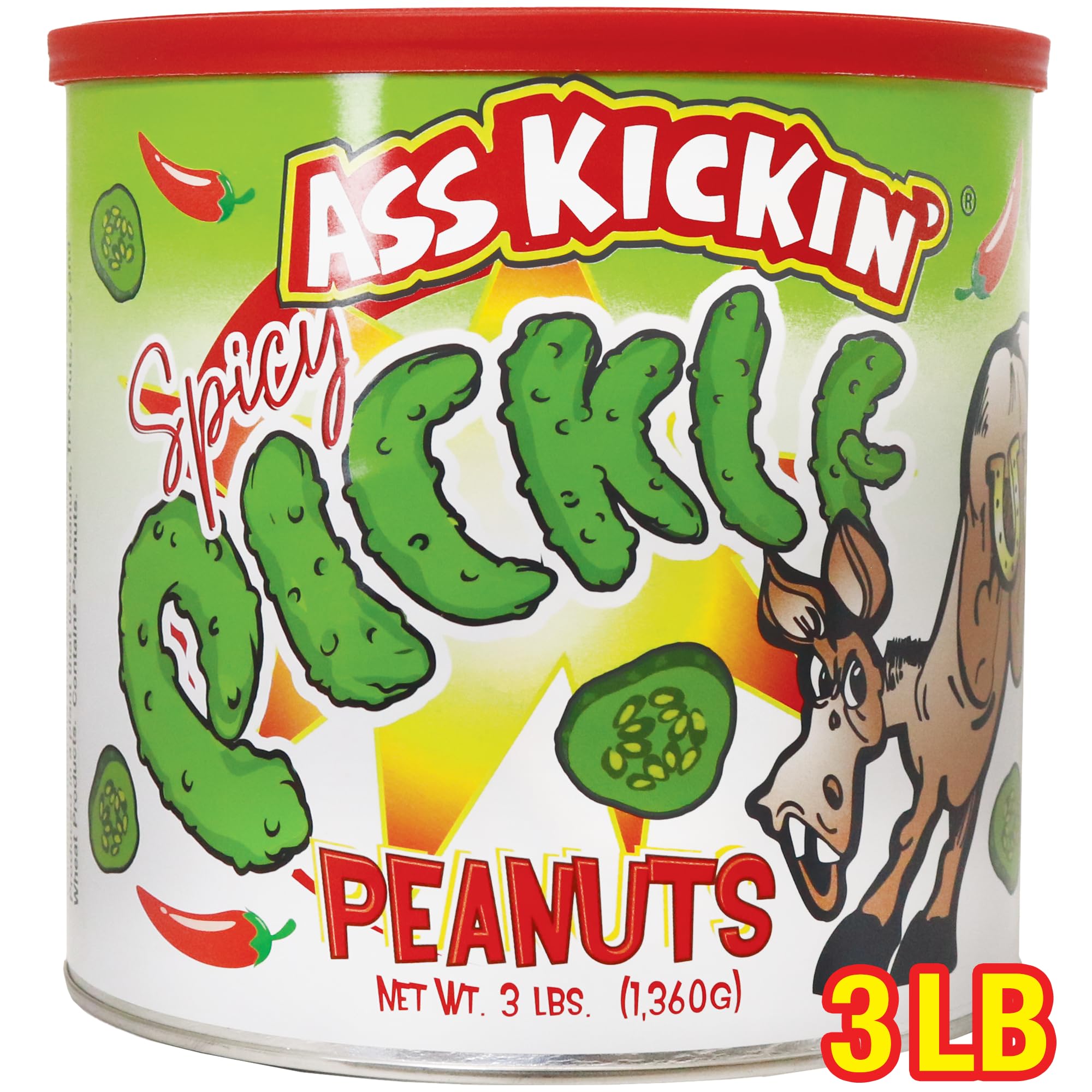 ASS KICKIN’ Spicy Peanuts - Hot Peanuts Spicy - Hot Peanuts Challenge - 3LB - Nuts Flavoured with Pickle - Ultimate Gourmet Gift - Try if you dare!
