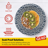 Glad Round Disposable Paper Bowls, Blue Mosaic Design - Heavy Duty, Soak-Proof, Cut-Resistant, Microwavable Paper Bowls for All Foods, Daily Use
