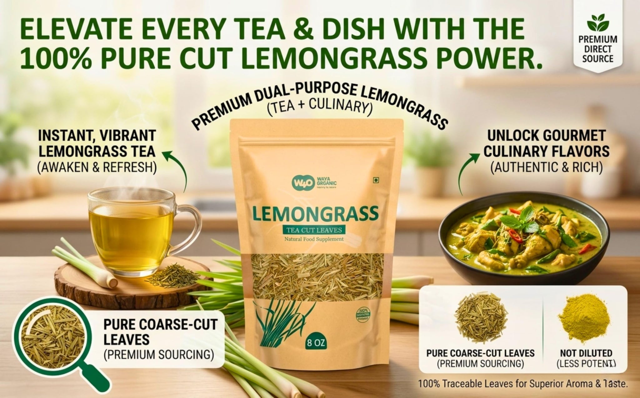 Lemongrass Loose Leaf Herbal Tea, Caffeine Free, 224g (8-ounce), Culinary Use (Pack of 1)